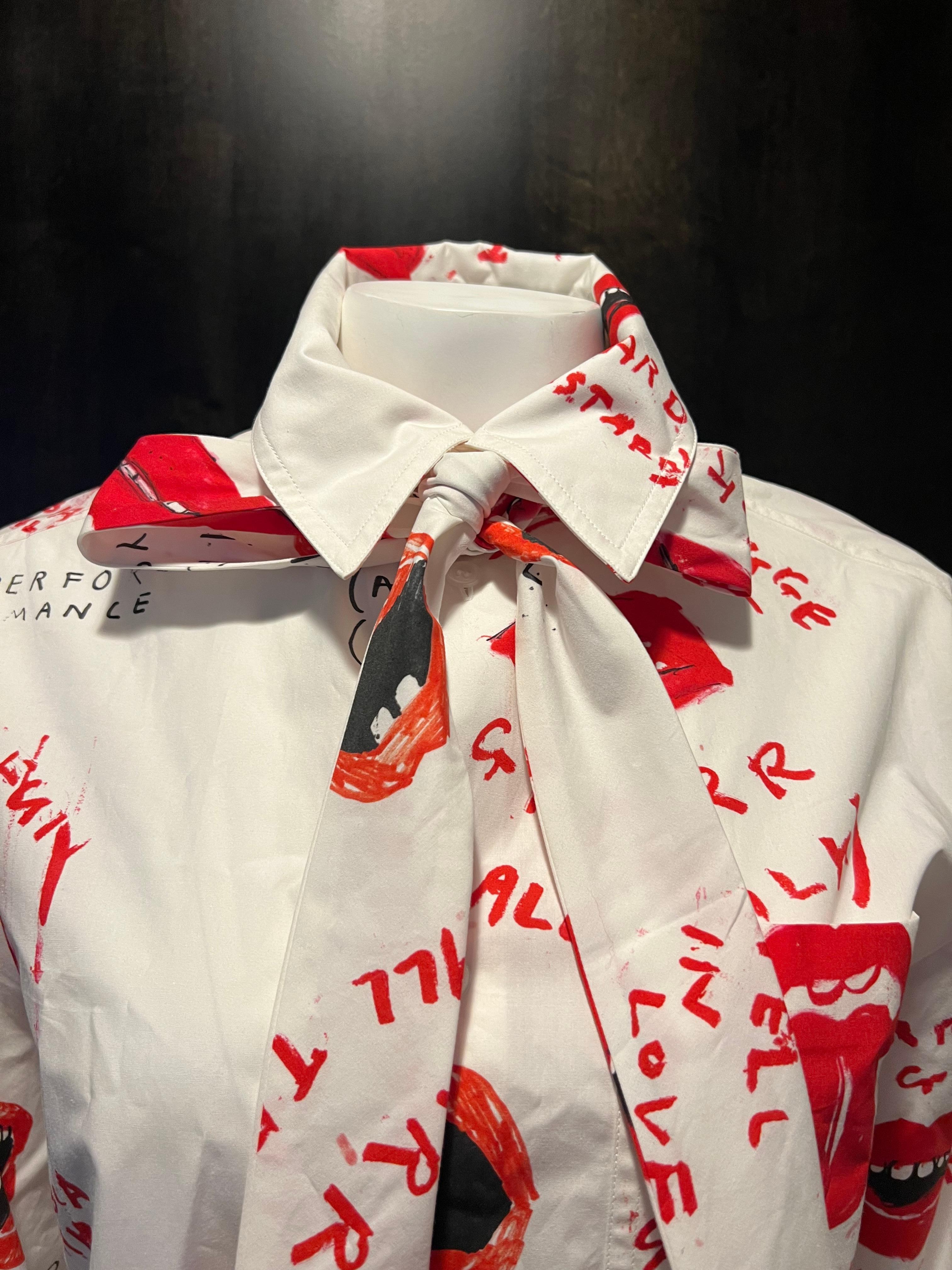 Meryll Rogge White and Red Button Down Shirt, Size 38 For Sale 2
