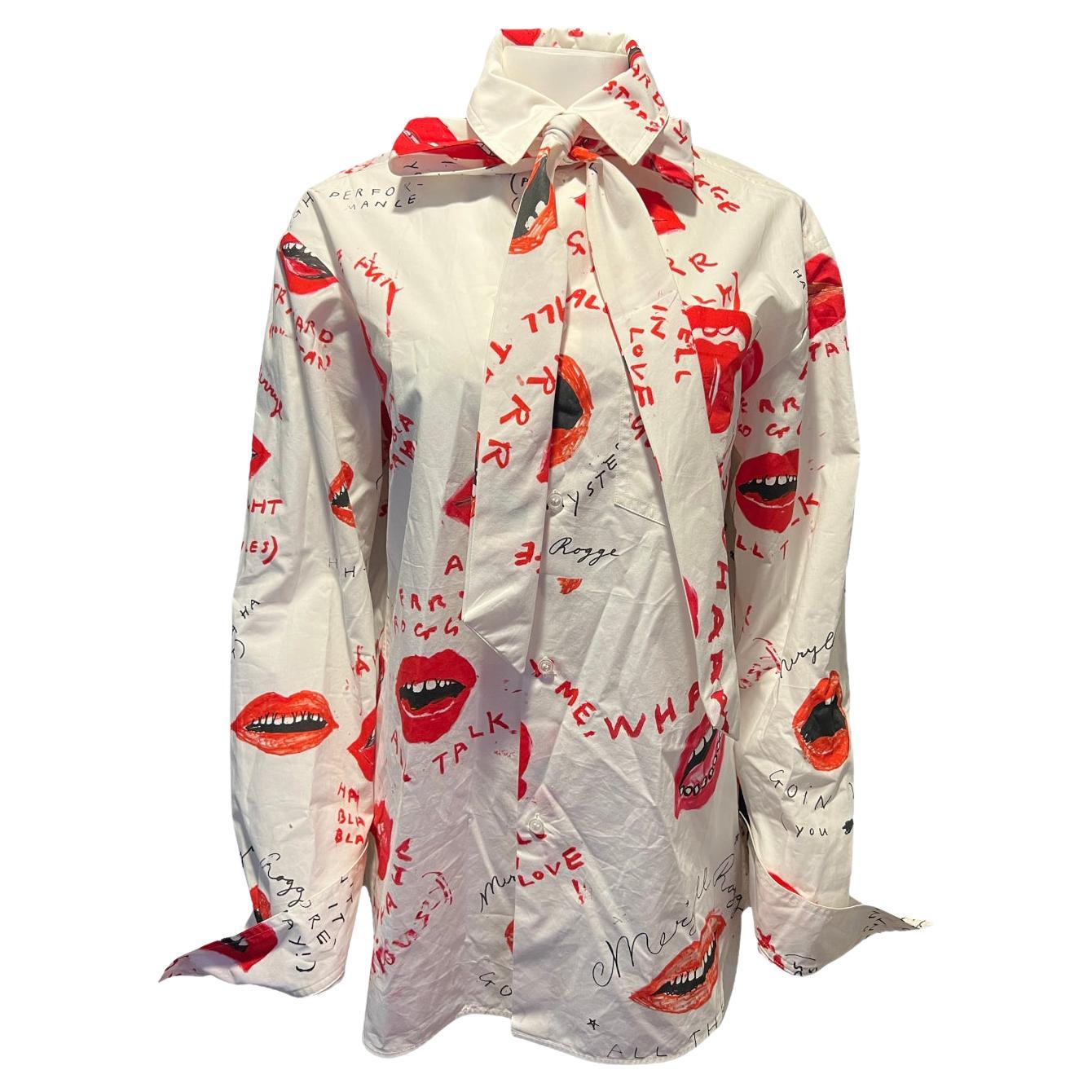 Meryll Rogge White and Red Button Down Shirt, Size 38 For Sale