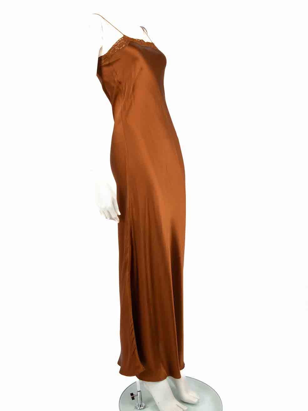 CONDITION is Never worn, with tags. No visible wear to dress is evident on this new Mes Demoiselles designer resale item.
 
 
 
 Details
 
 
 Brown
 
 Silk
 
 Slip dress
 
 Maxi
 
 Sleeveless
 
 Adjustable shoulder straps
 
 Lace trim
 
 Square