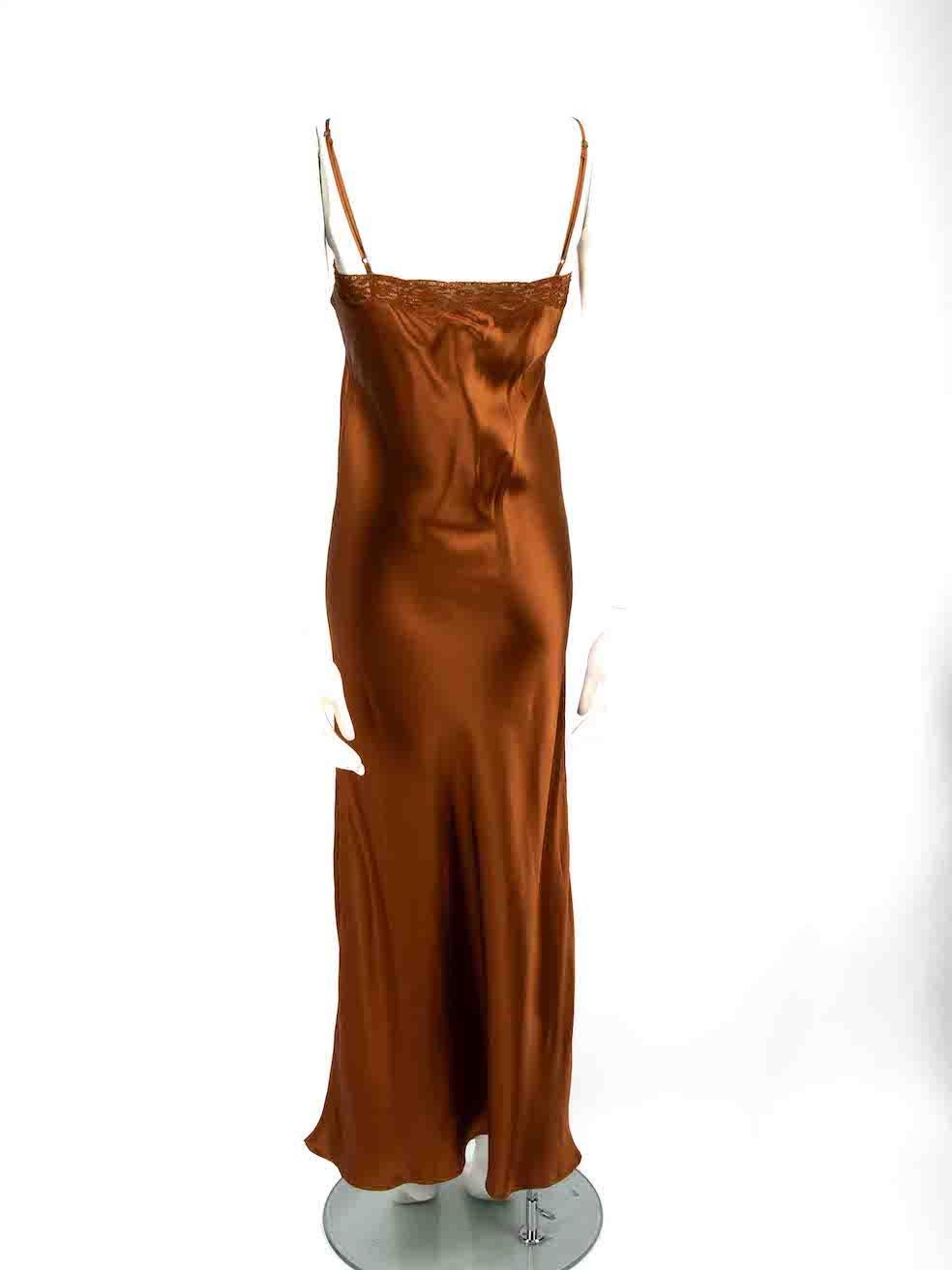 Mes Demoiselles Brown Silk Lace Trim Maxi Slip Dress Size XS In New Condition For Sale In London, GB