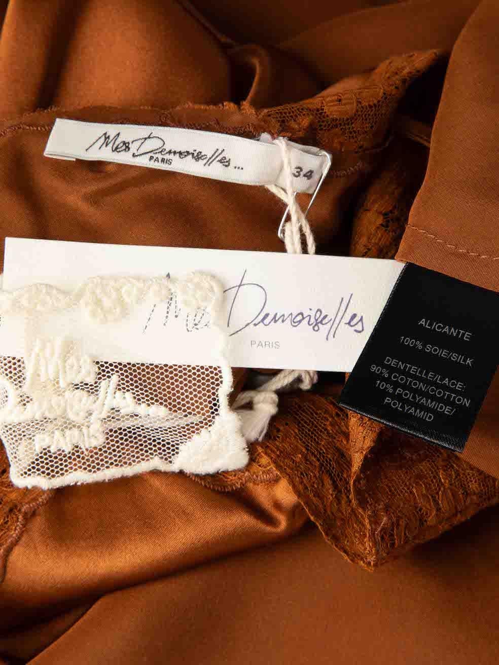 Women's Mes Demoiselles Brown Silk Lace Trim Maxi Slip Dress Size XS For Sale