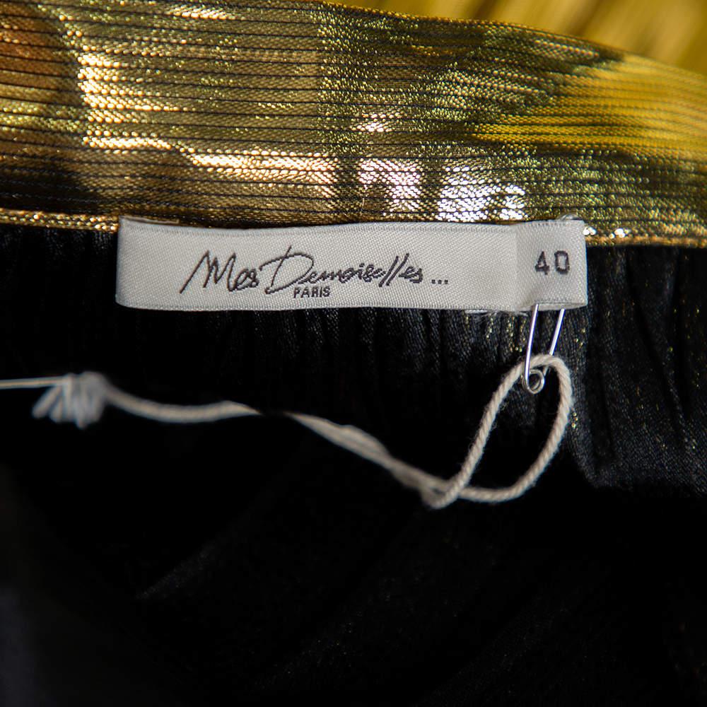 Women's Mes Demoiselles Gold Lurex Silk Pleated Sadiola Midi Skirt S For Sale