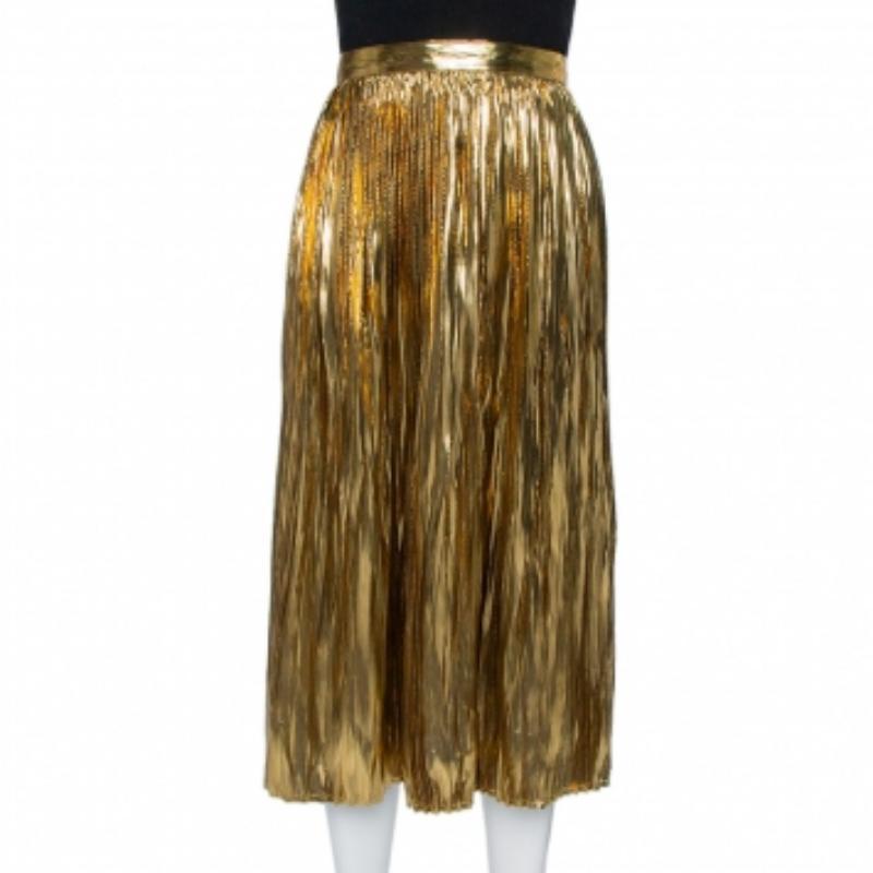Mes Demoiselles Gold Lurex Silk Pleated Sadiola Midi Skirt S For Sale 1