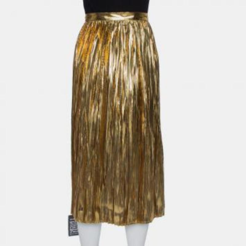Mes Demoiselles Gold Lurex Silk Pleated Sadiola Midi Skirt S For Sale 2