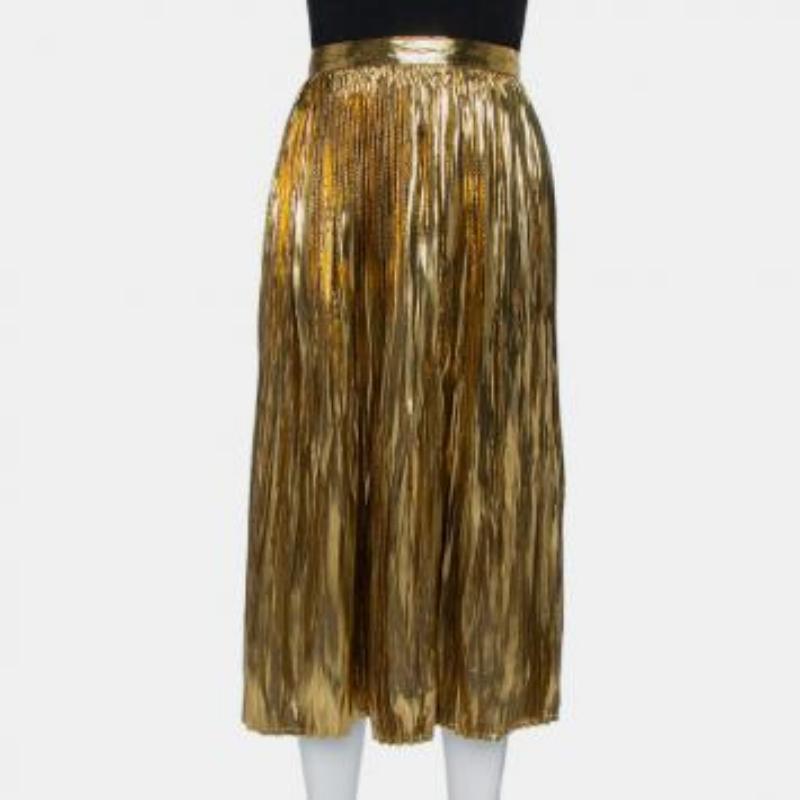 Mes Demoiselles Gold Lurex Silk Pleated Sadiola Midi Skirt S For Sale 3