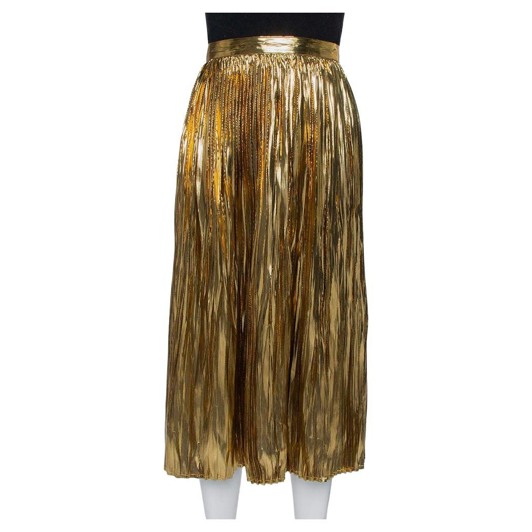 Mes Demoiselles Gold Lurex Silk Pleated Sadiola Midi Skirt S en vente