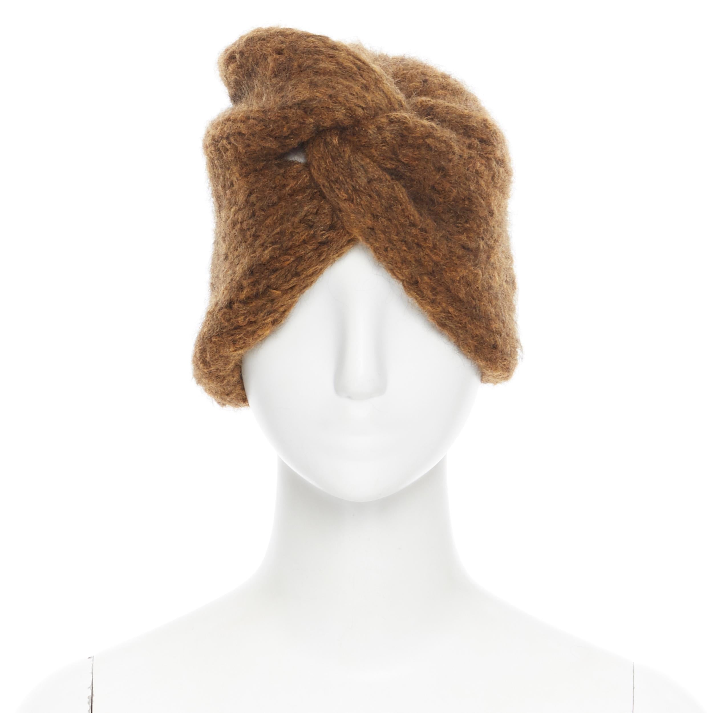 MES DEMOISELLES mohair blend brown chunky knit knot turban beanie hat 
Reference: JETI/A00175 
Brand: Mes Demoiselles 
Material: Acrylic 
Color: Brown 
Pattern: Solid 
Made in: China 

CONDITION: 
Condition: Excellent, this item was pre-owned and is