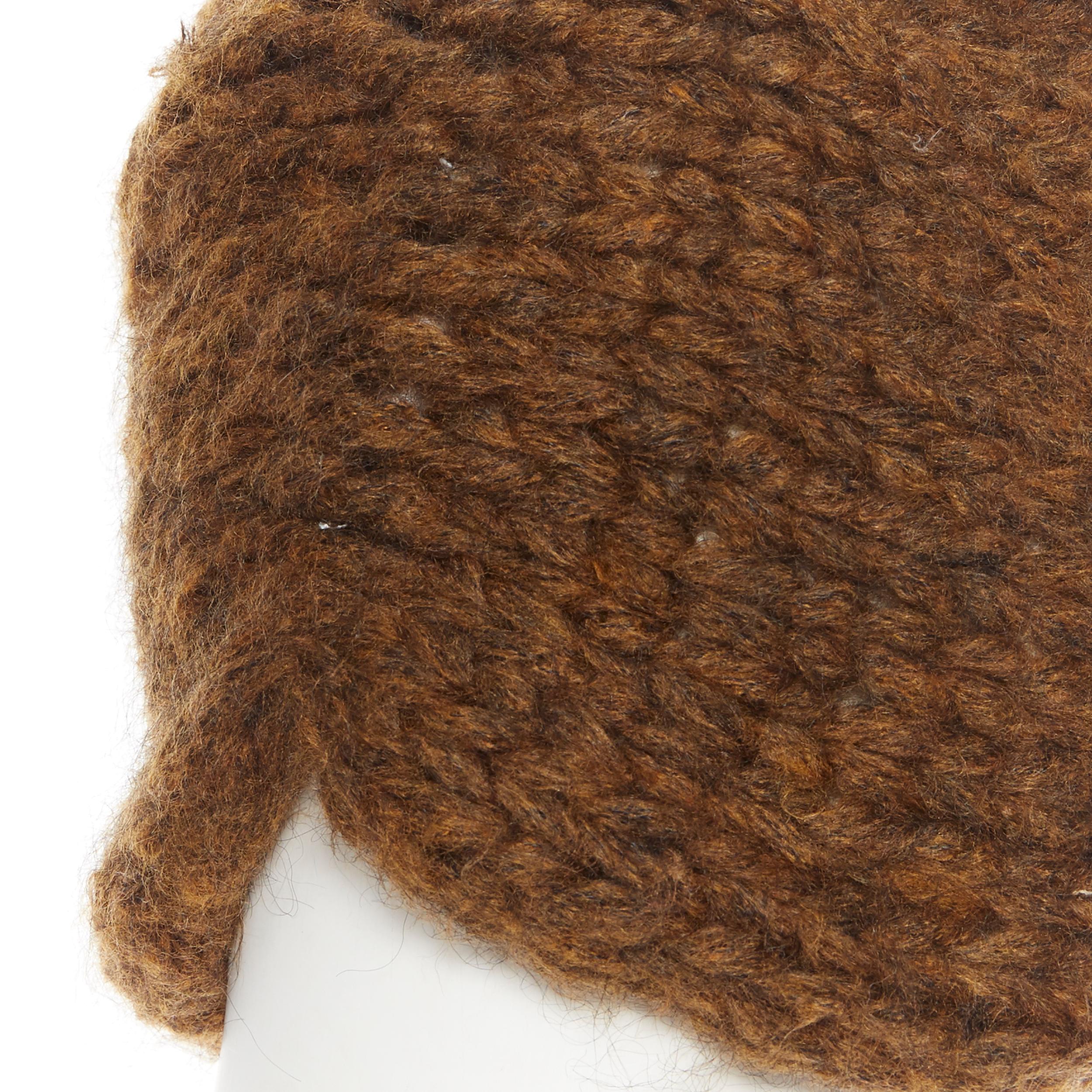 Brown MES DEMOISELLES mohair blend brown chunky knit knot turban beanie hat