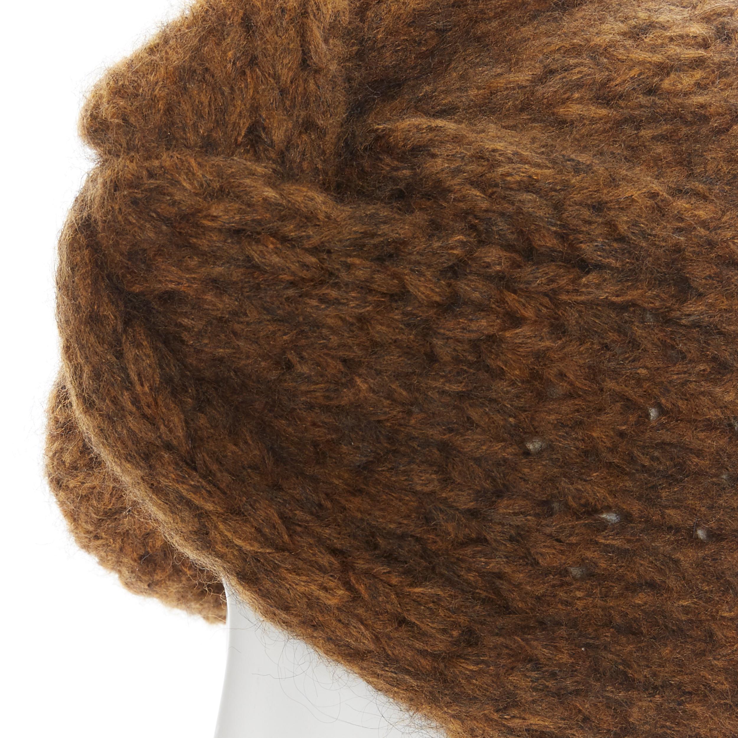 MES DEMOISELLES mohair blend brown chunky knit knot turban beanie hat In Excellent Condition In Hong Kong, NT