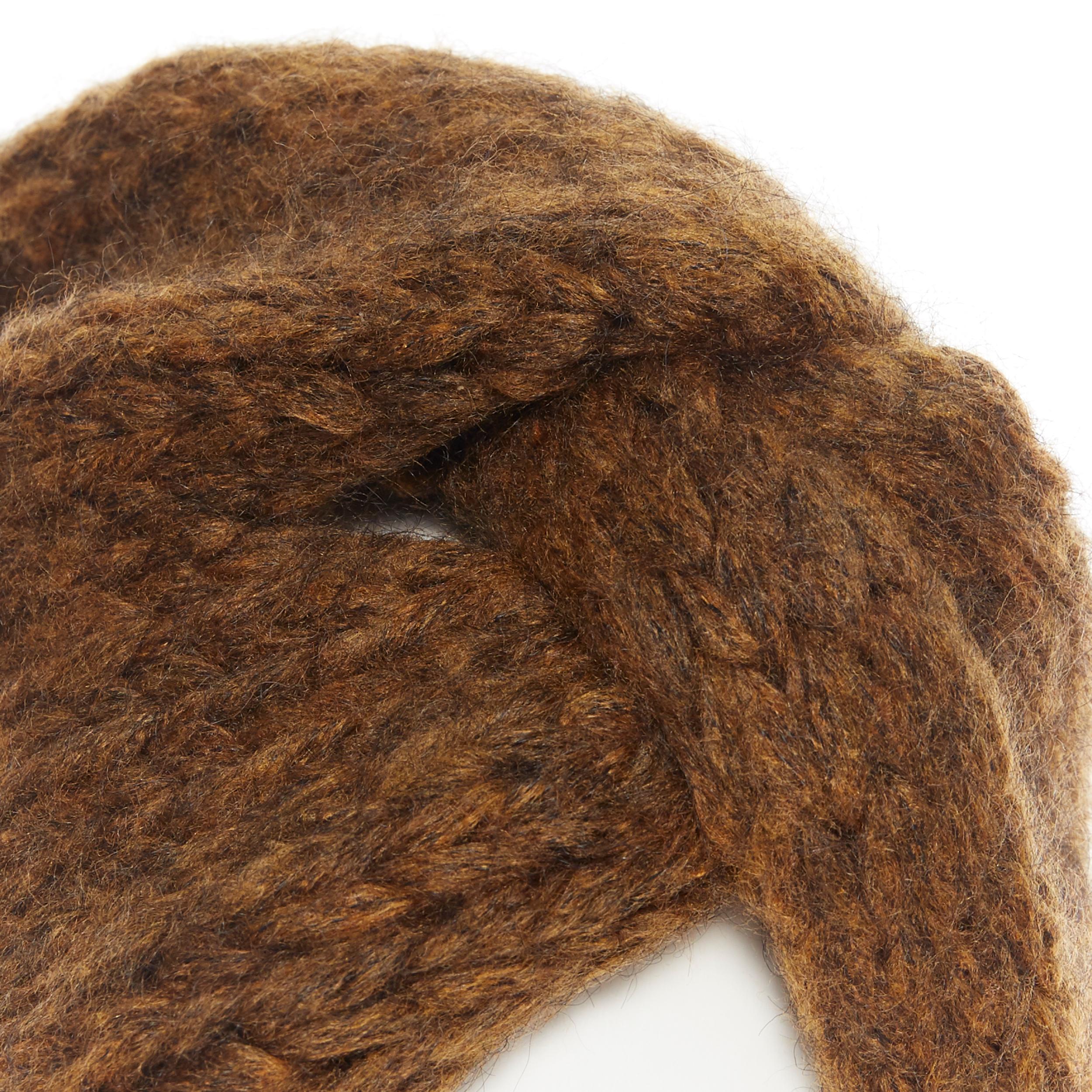 Women's MES DEMOISELLES mohair blend brown chunky knit knot turban beanie hat