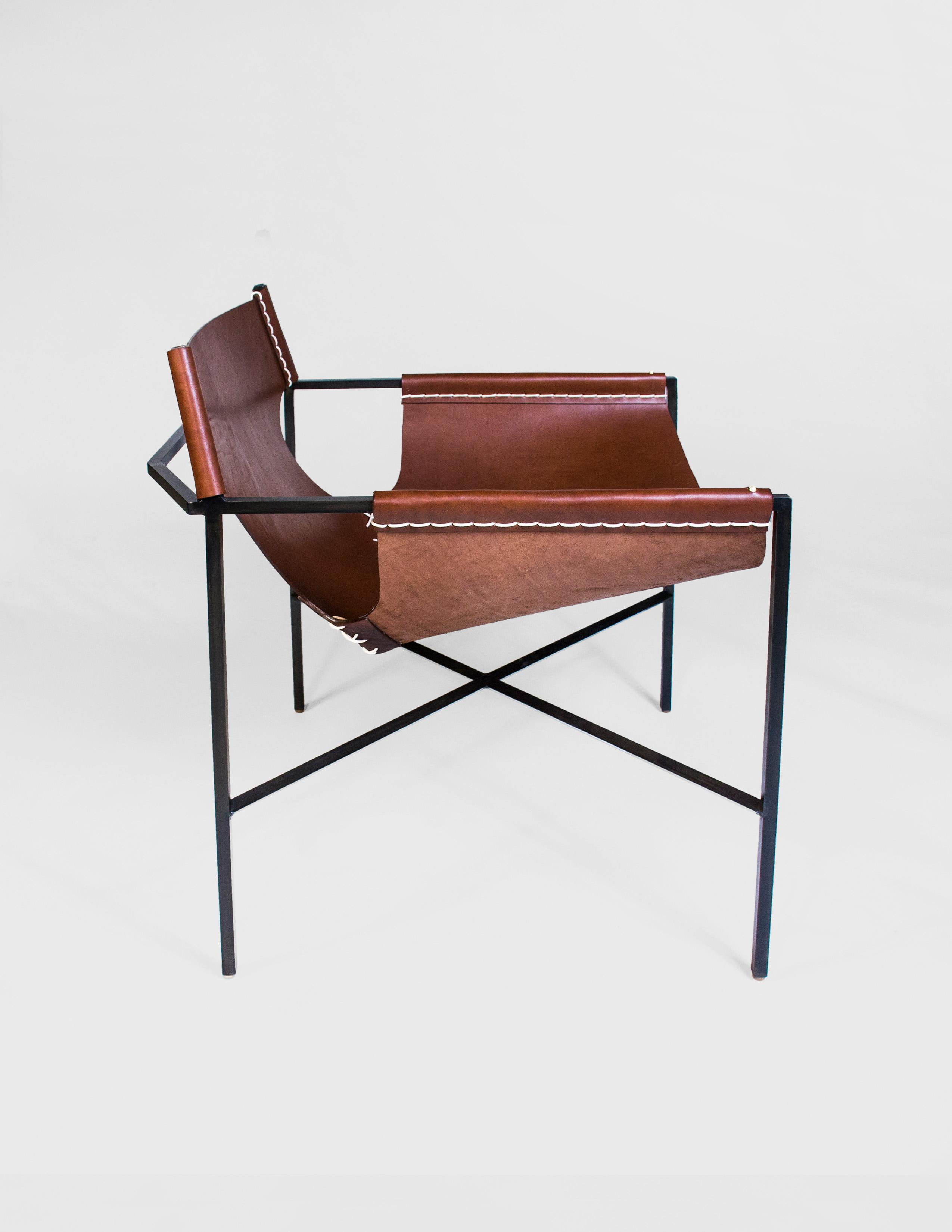 Blackened Mesa Club Chair in Tobacco Leather For Sale