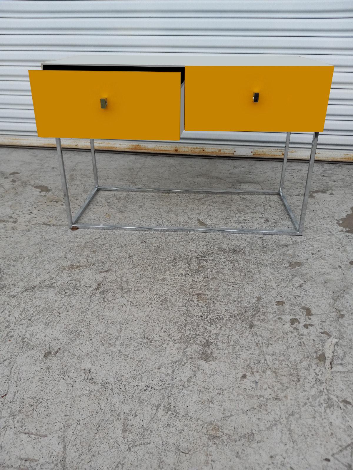 Console/scrivania a 2 cassetti su base cromata Roger Rougier In condizioni ottime in vendita a Pasadena, TX