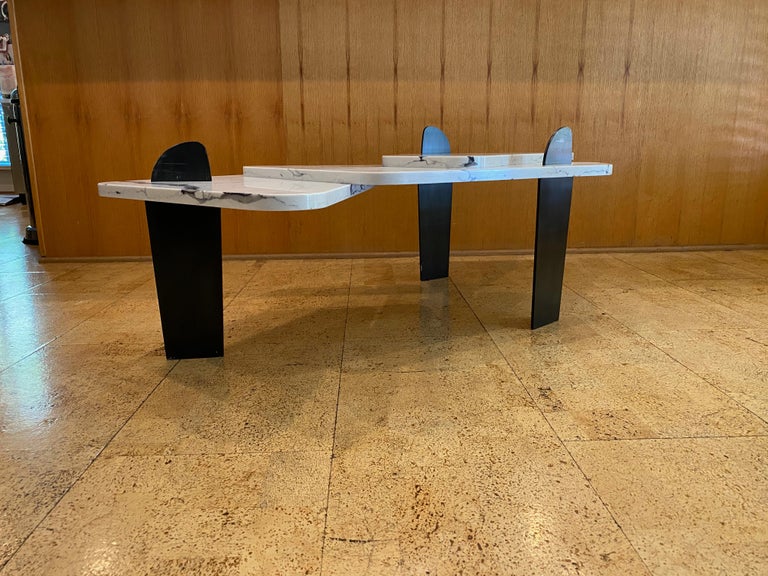 Mesa iii Quartz Coffee Table with Patinated Steel Legs by Adm Bespoke For Sale 3
