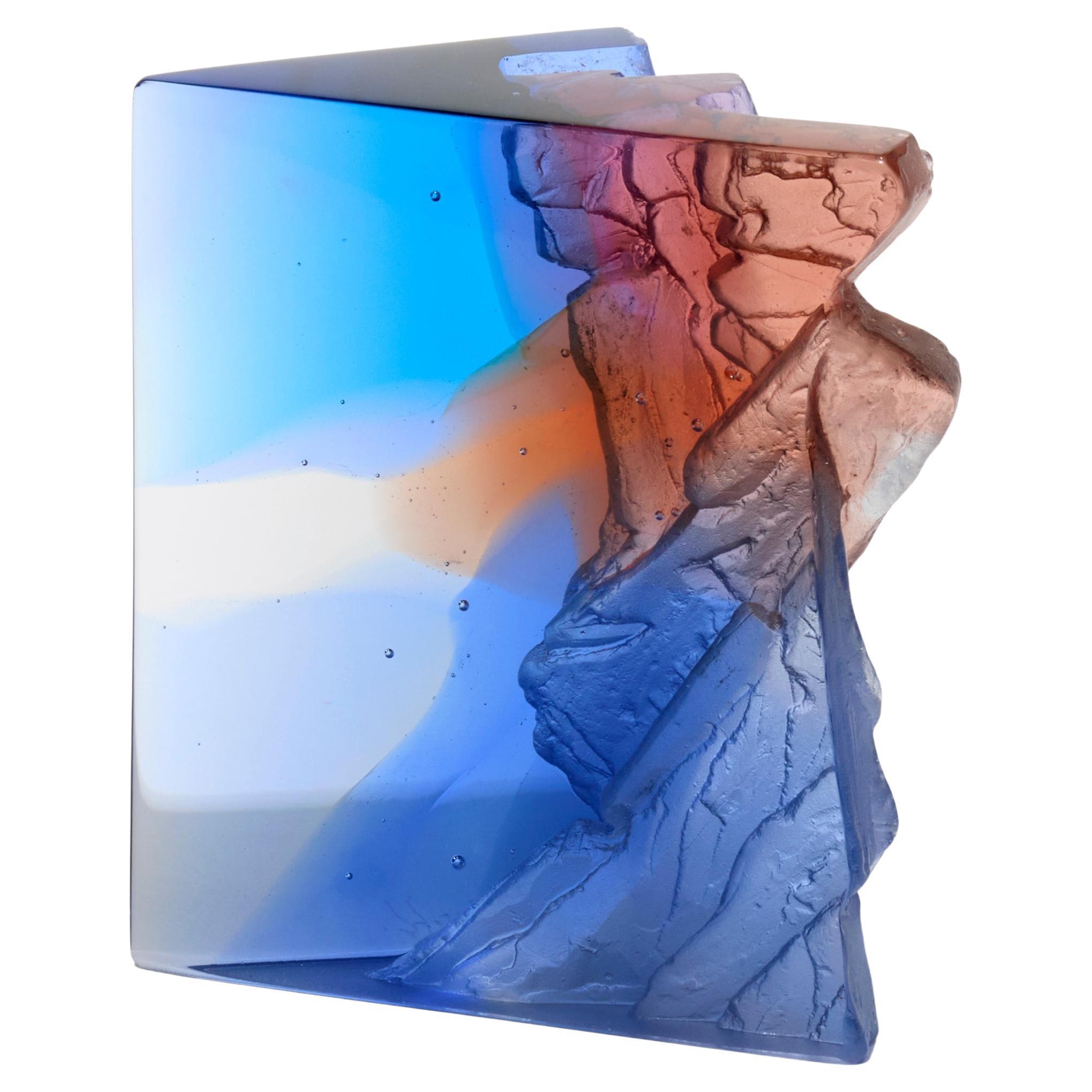 Mesa IV, a red, blue 
clear textured cast glass sculpture by Crispian Heath For Sale
