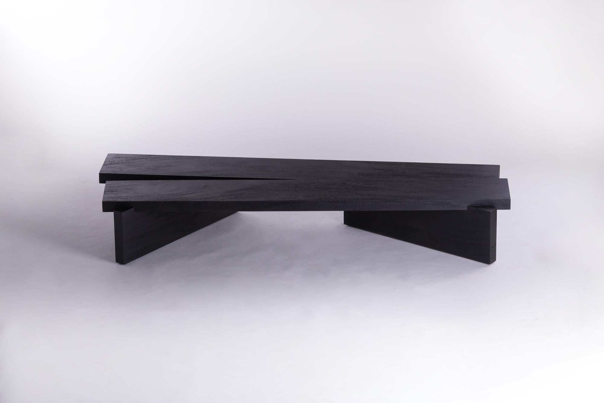 Modern MESA, Rough Black Acacia Wood Low Table For Sale