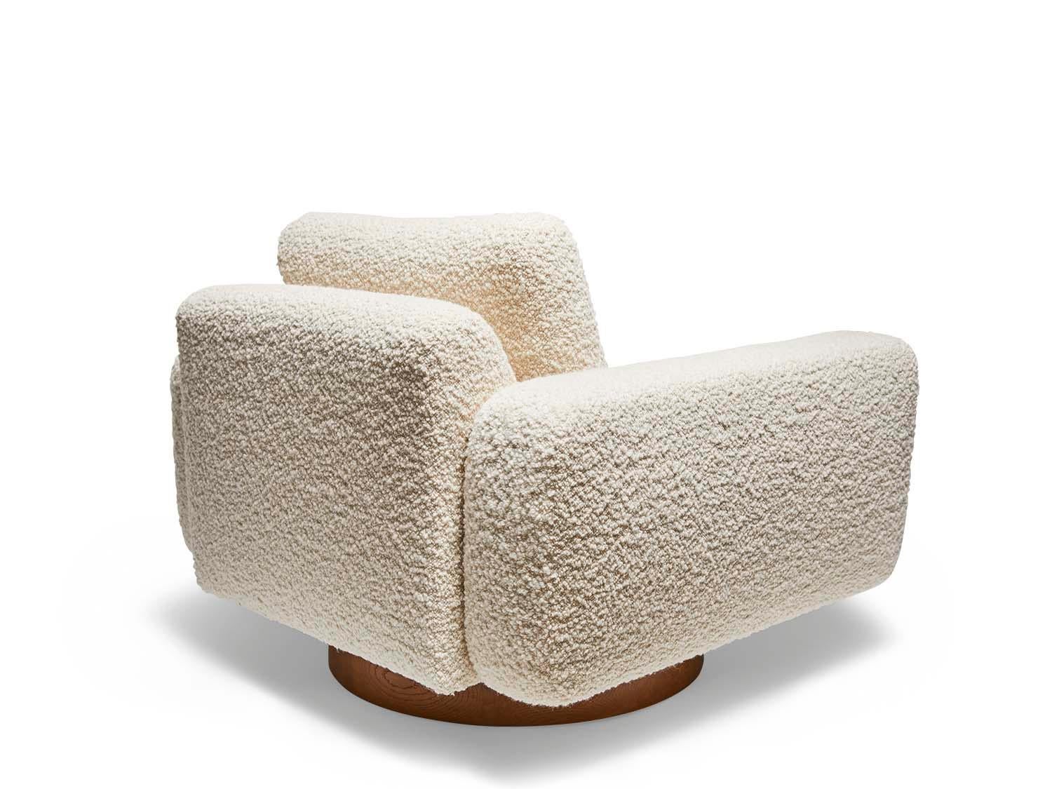 Mid-Century Modern Mesa Swivel Chair by Lawson-Fenning in White Alpaca Boucle