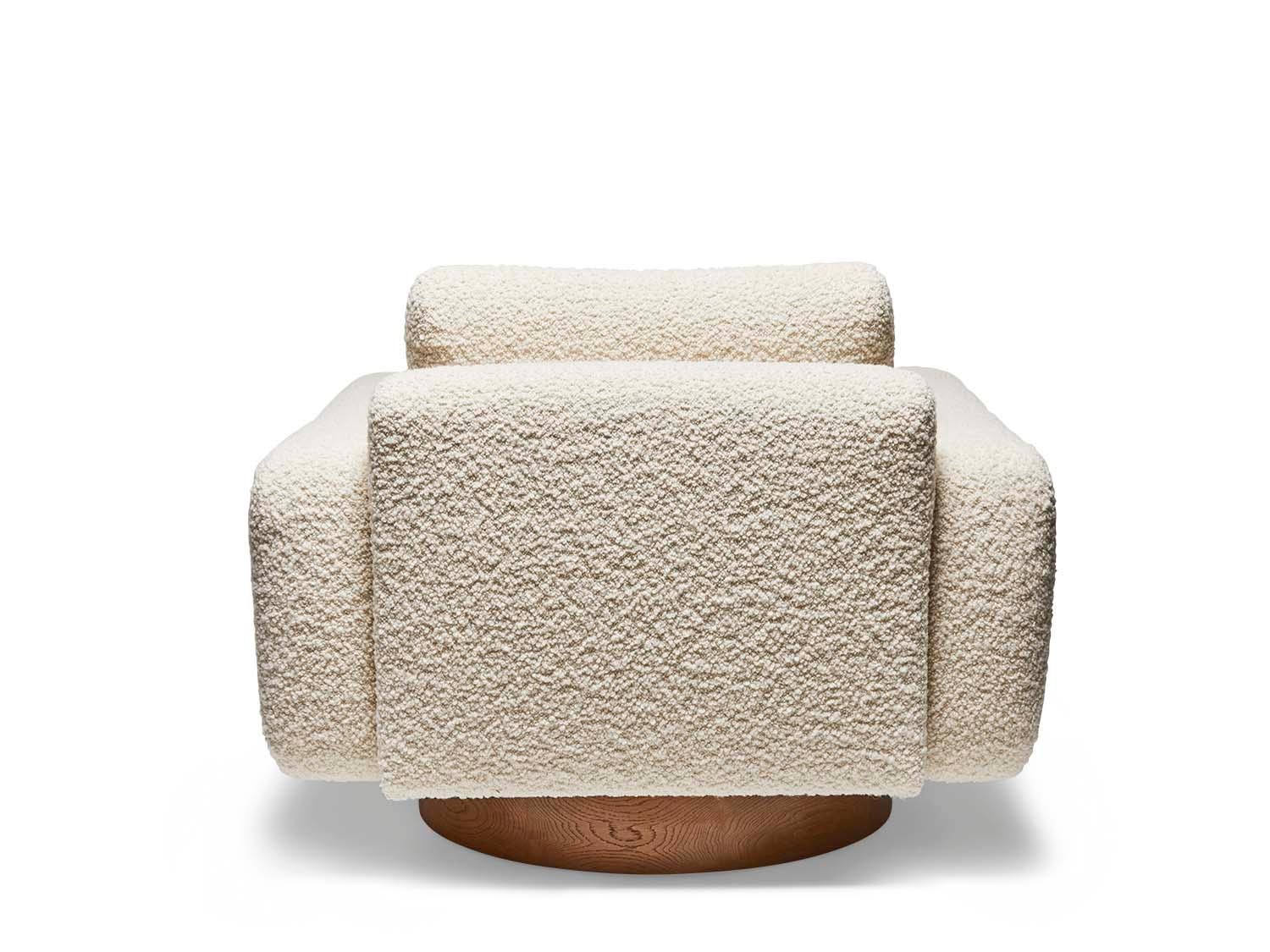 American Mesa Swivel Chair by Lawson-Fenning in White Alpaca Boucle