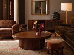 Lawson-Fenning Mesa Swivel Chair, Red Mohair & Walnut, Modern Lounge Chair