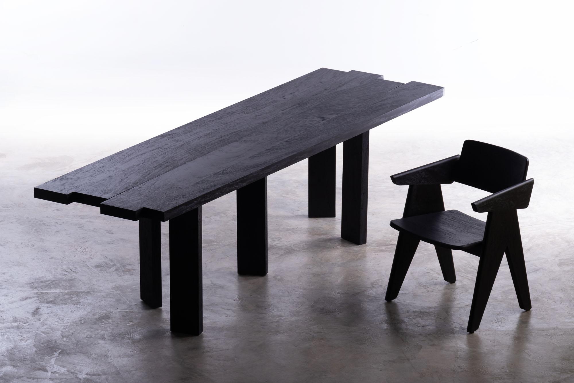 Hand-Crafted Mesa Table 250cm, Rough Black Monkey Pod Wood For Sale