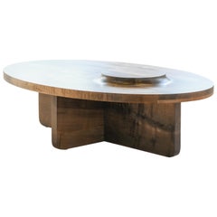 Mesa Table, Hand Carved Oval Coffee Table in Oxidized Maple