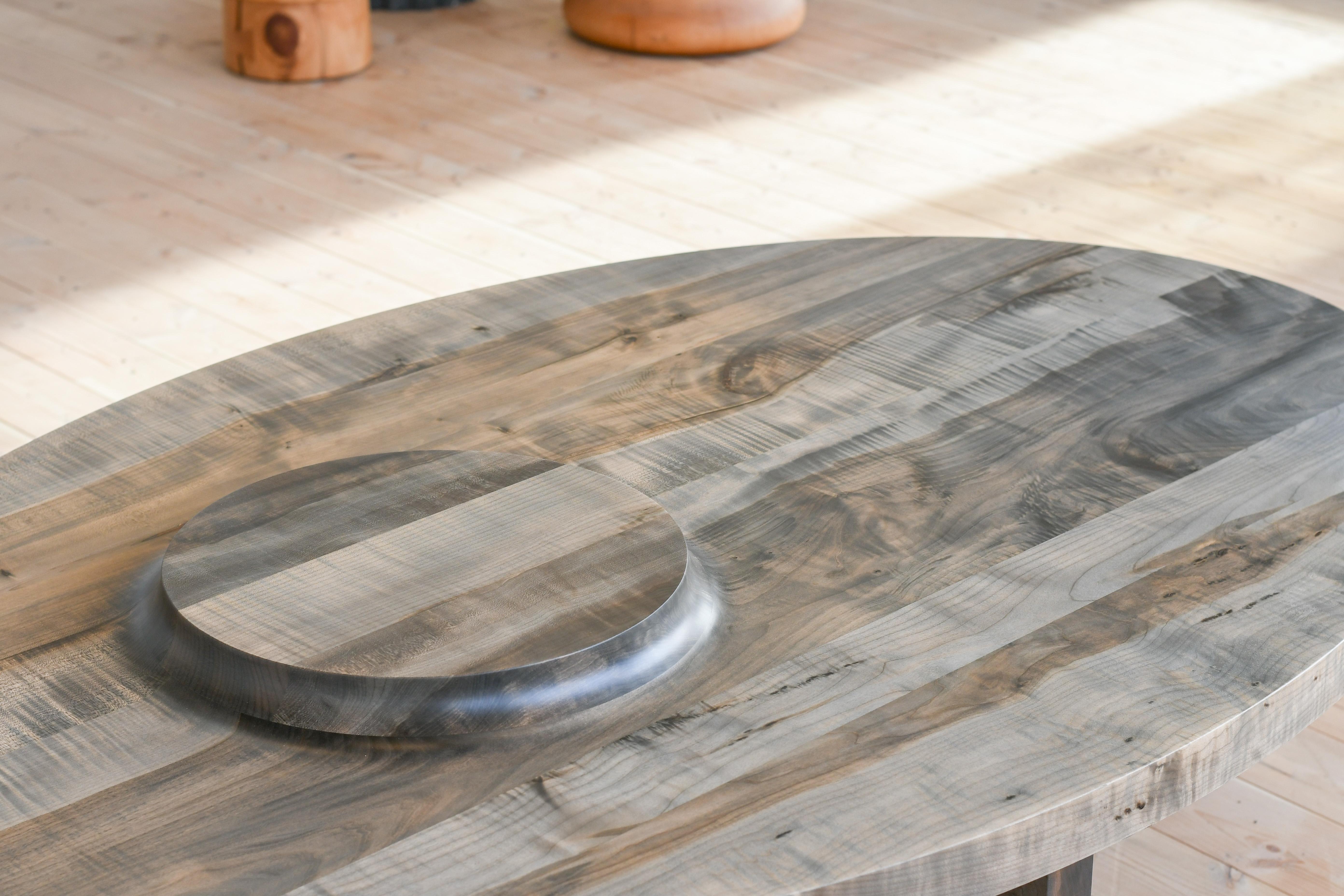 Canadian Mesa Table, Hand Carved Oval Coffee Table in Oxidized Maple