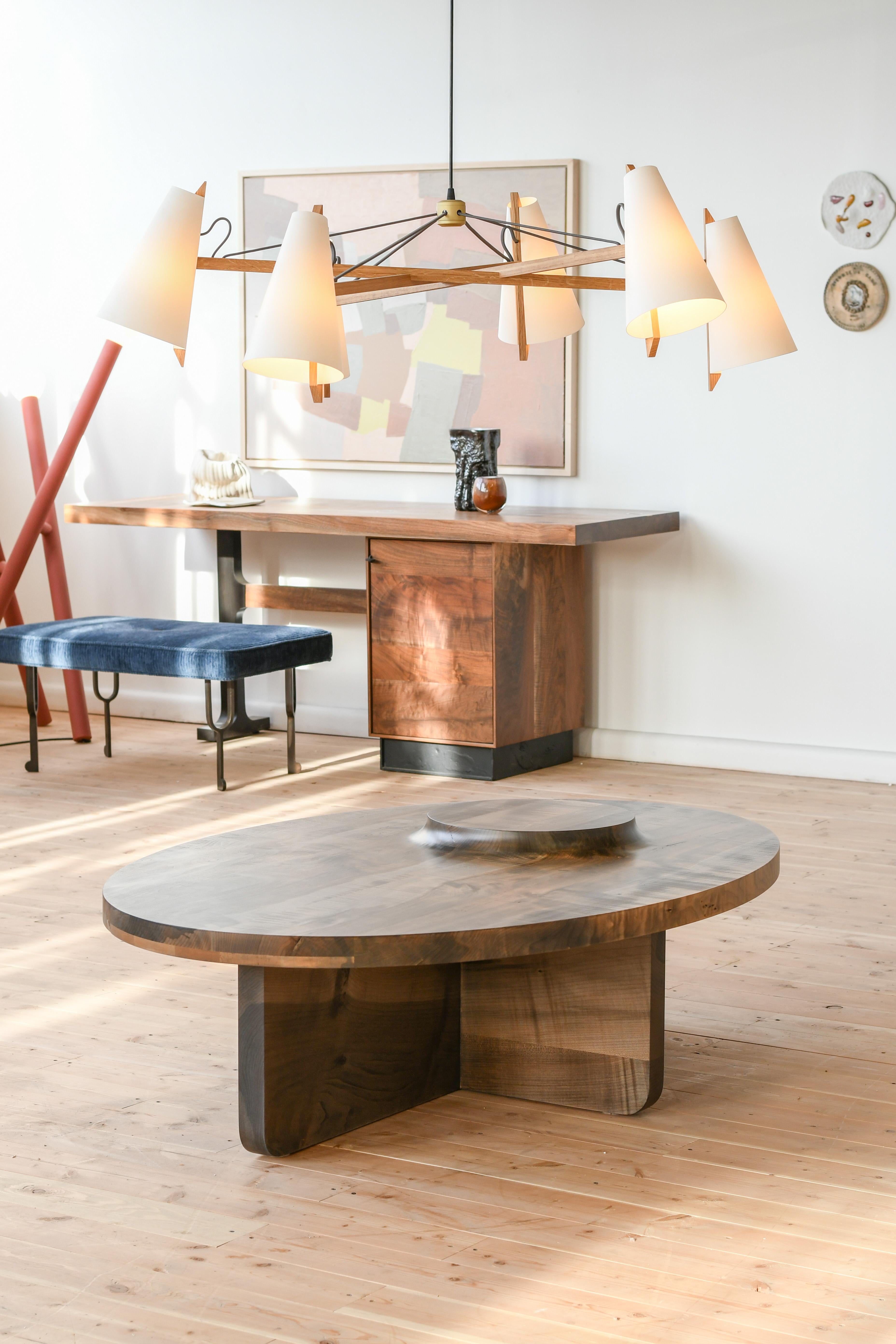 Mesa Table, Hand Carved Oval Coffee Table in Oxidized Maple In New Condition In Vancouver, BC
