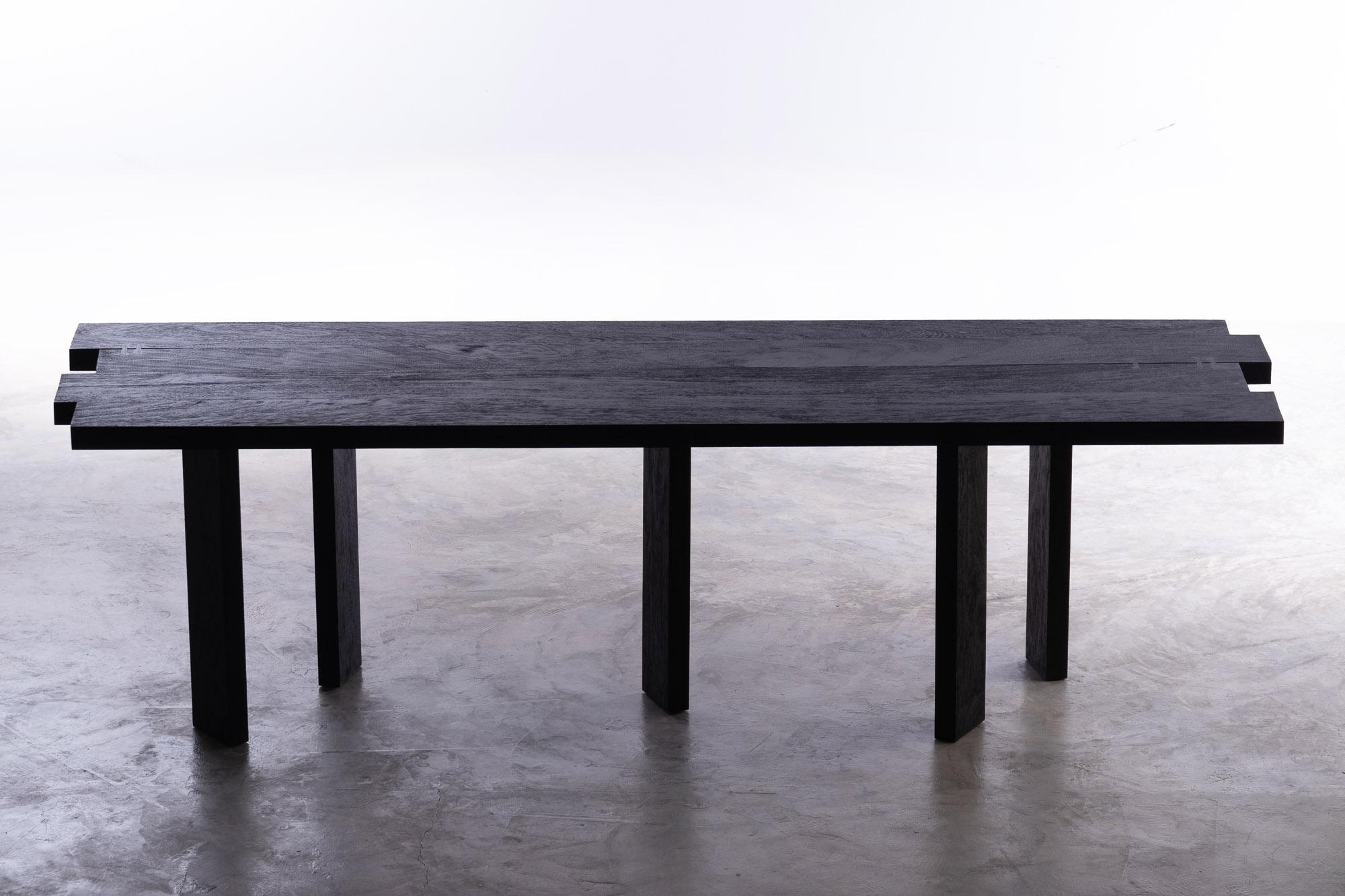 Hand-Crafted Mesa Table 250cm, Rough Black Acacia Wood For Sale
