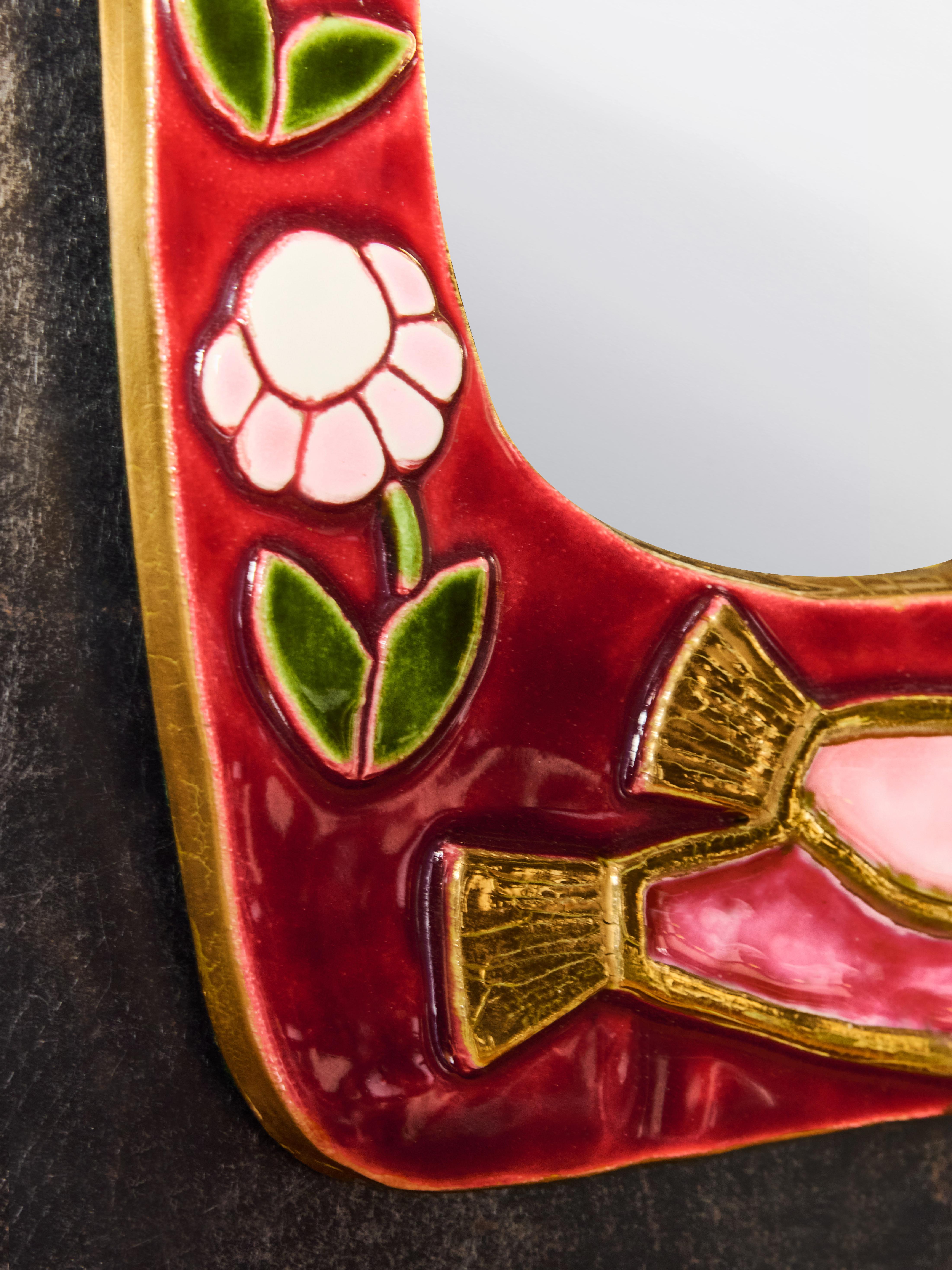 Miroir en céramique Mithé Espelt de Mesange et Fleurs Bon état - En vente à Saint-Ouen, IDF