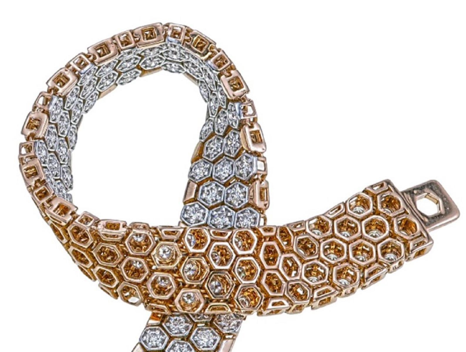Femenino o masculino Pulsera de malla con diamantes en oro rosa de 18 quilates en venta