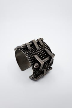 Bracciale a maglia in stile brutalista, placcato argento antico, vintage, Parigi, anni 2000