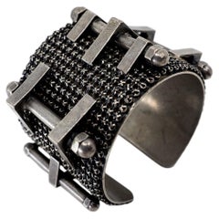 Bracciale a maglia in stile brutalista, placcato argento antico, vintage, Parigi, anni 2000