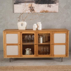 Buffet en maille 180 cm - placage en chêne naturel - bois de chêne massif