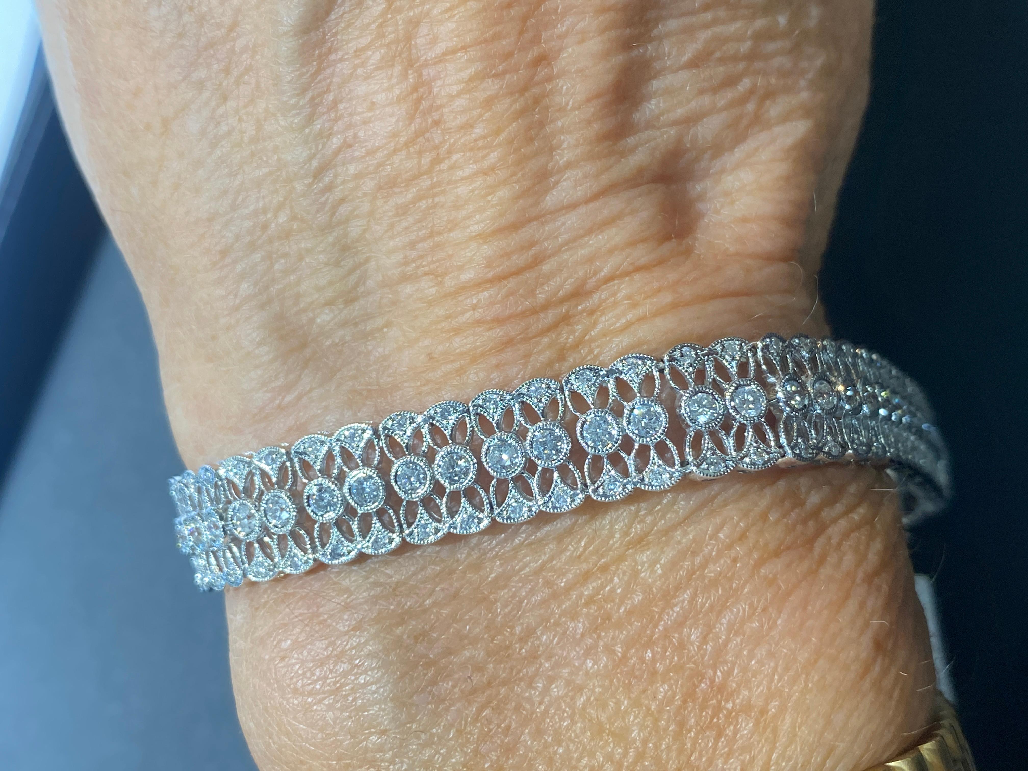 Mesh Diamond Tennis Bracelet 3.08 Carat 18 Karat White Gold 2