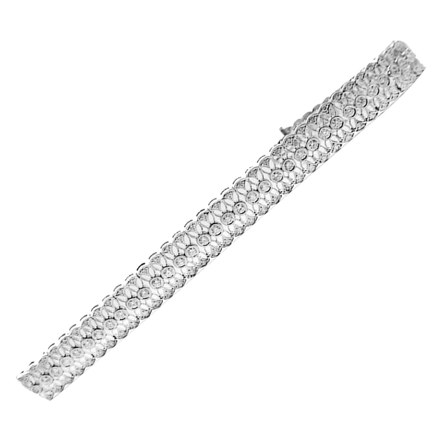 Mesh Diamond Tennis Bracelet 3.08 Carat 18 Karat White Gold