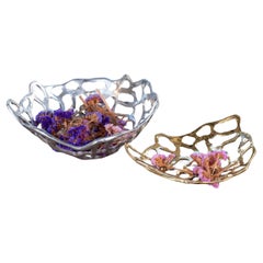 Mesh Fruit Bowl Stylish Funcional Countertop Piece Gold Coloured Sand Cast Brass