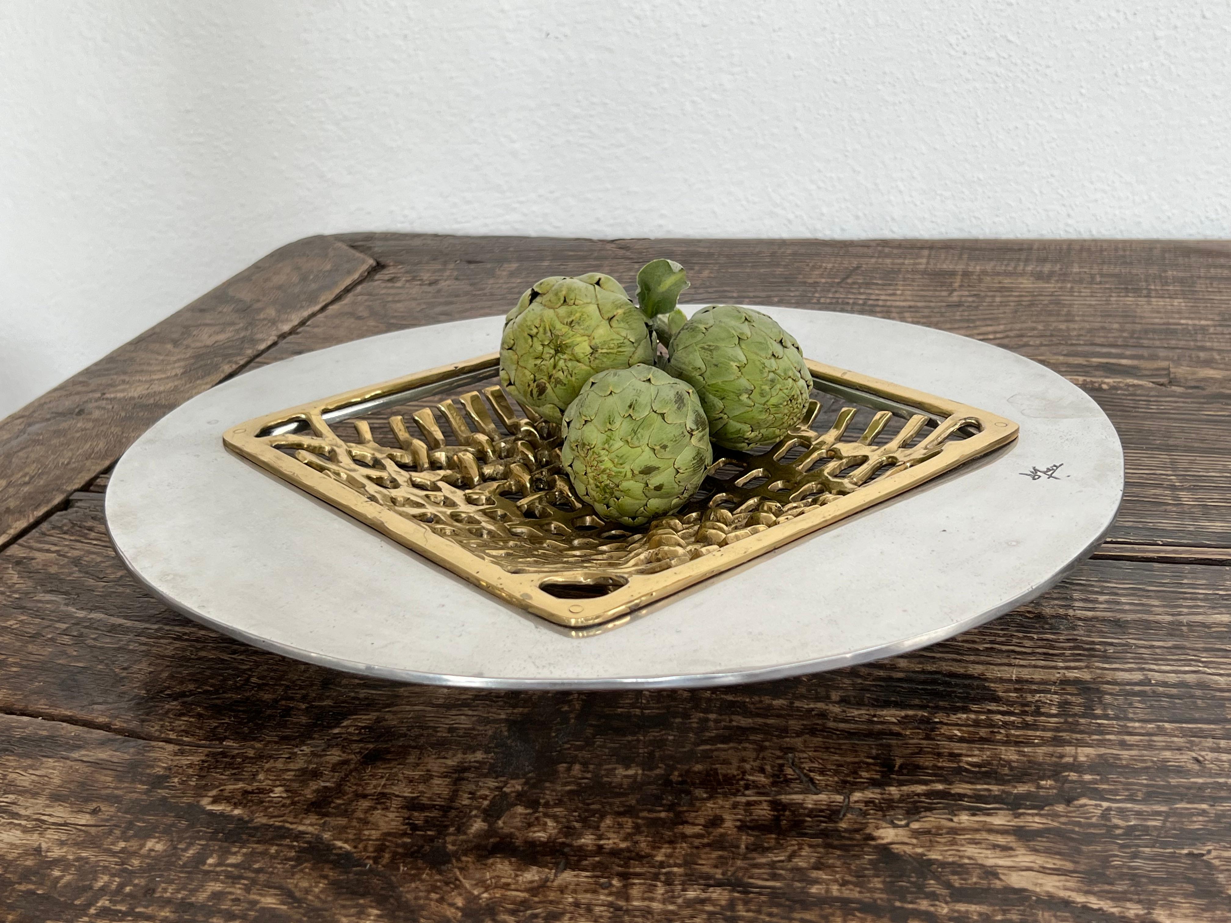 Contemporary Mesh Fruit Tray A009 Solid Cast Brass Aluminum Handmade Spain For Sale