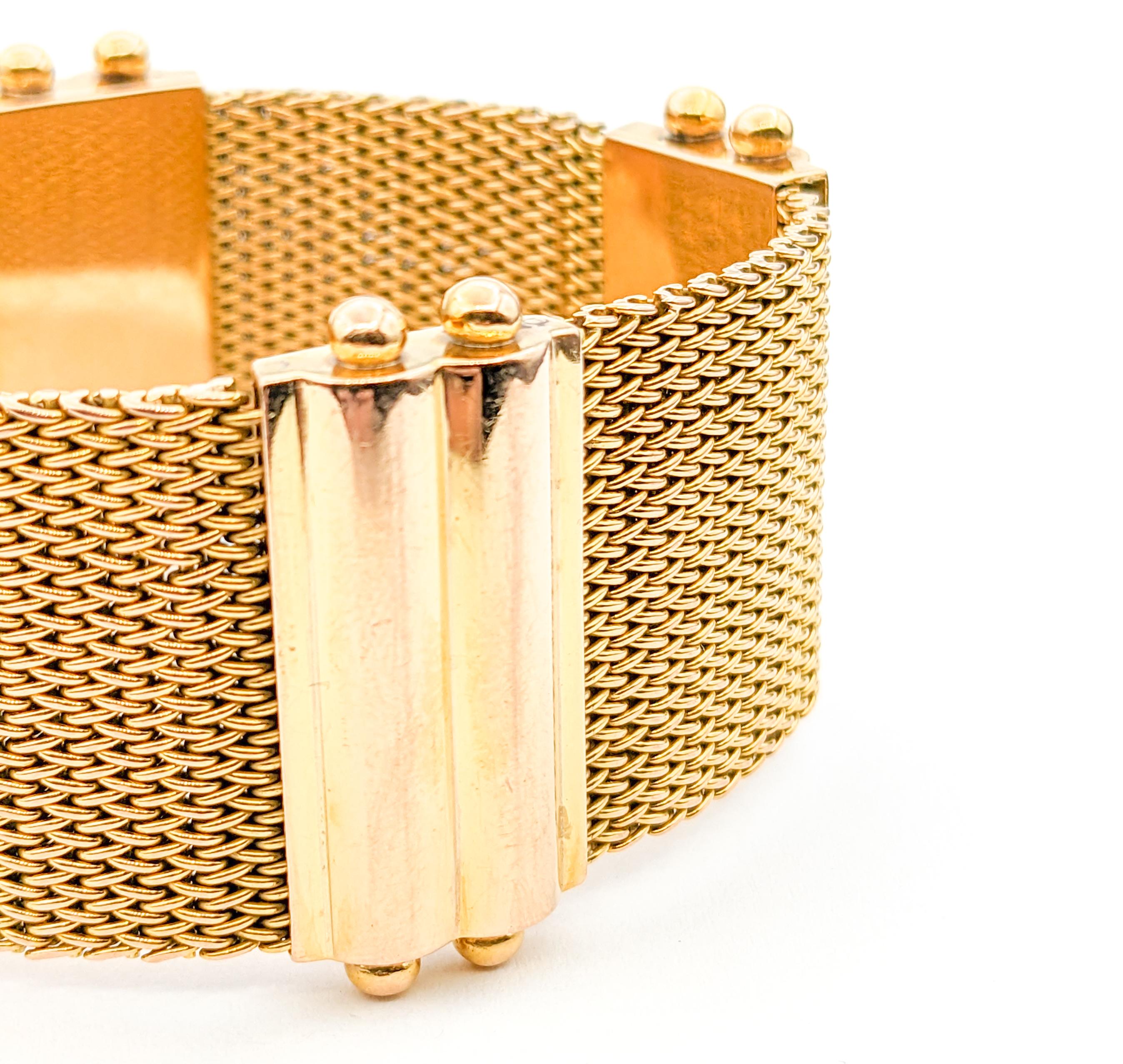Antique Wide Mesh Bracelet In 18K Yellow Gold

Introducing a stunning Antique Bracelet, meticulously crafted from bright 18k Yellow gold. This bracelet showcases a timeless, Turn of the Century Mesh Link design, a testament to the intricate artistry