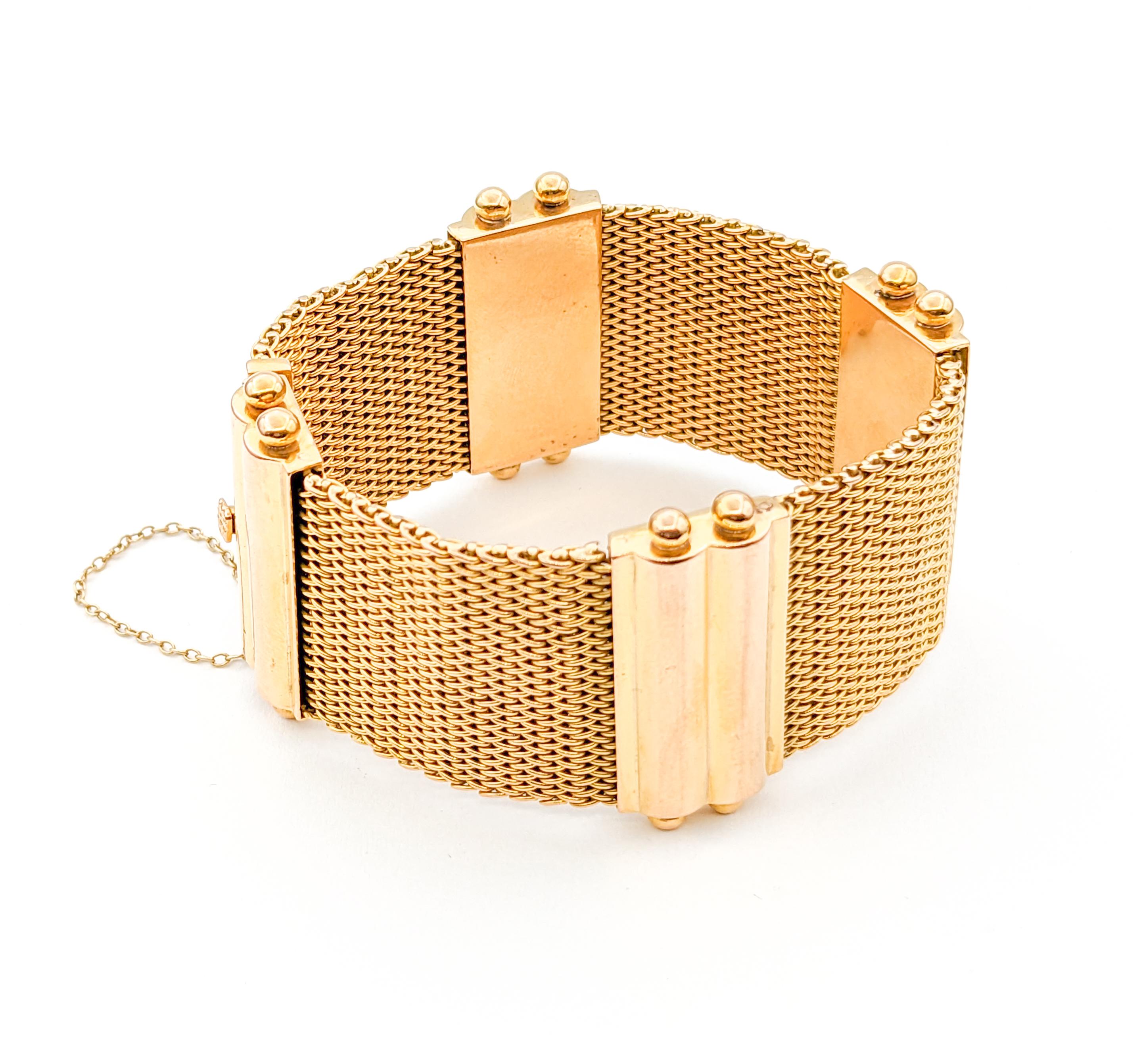 Etruscan Revival Antique Wide Mesh Bracelet In 18K Yellow Gold For Sale