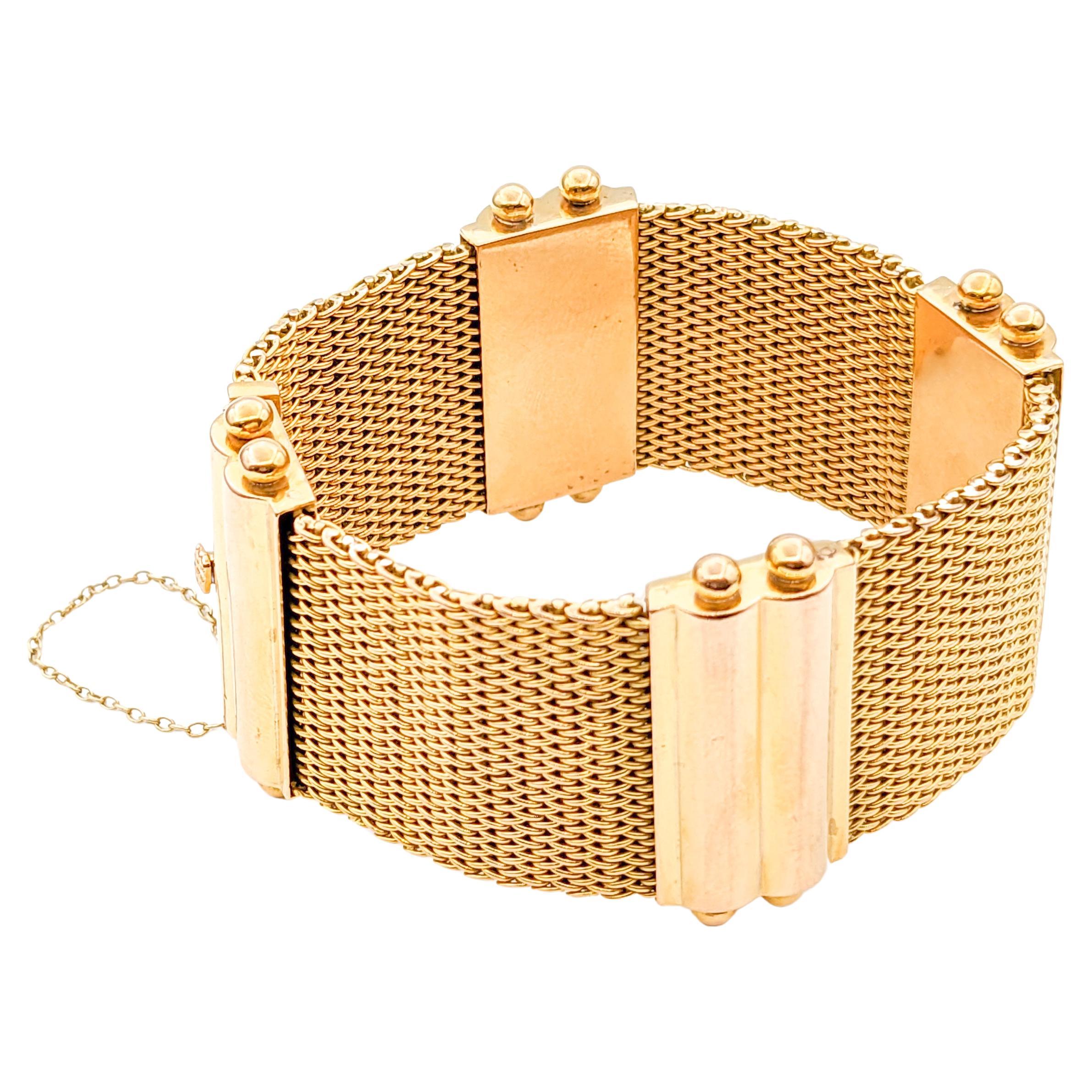 Antique Wide Mesh Bracelet In 18K Yellow Gold For Sale