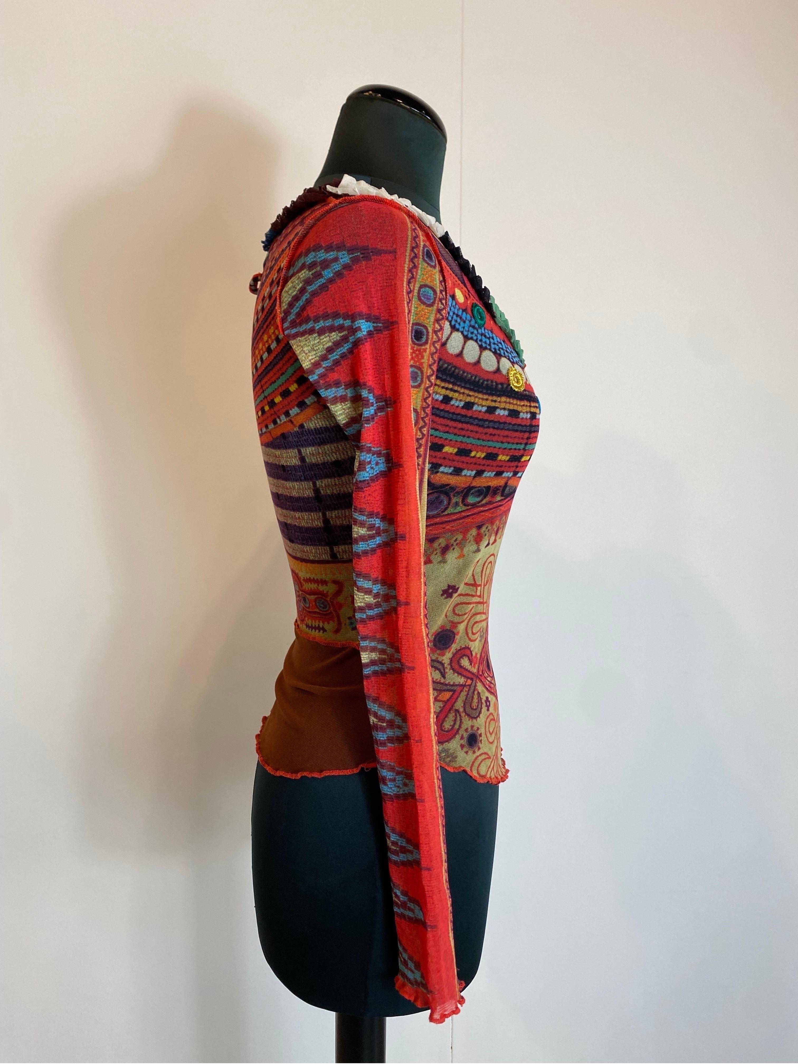 Brown Mesh top tribal Jean Paul Gaultier 90s