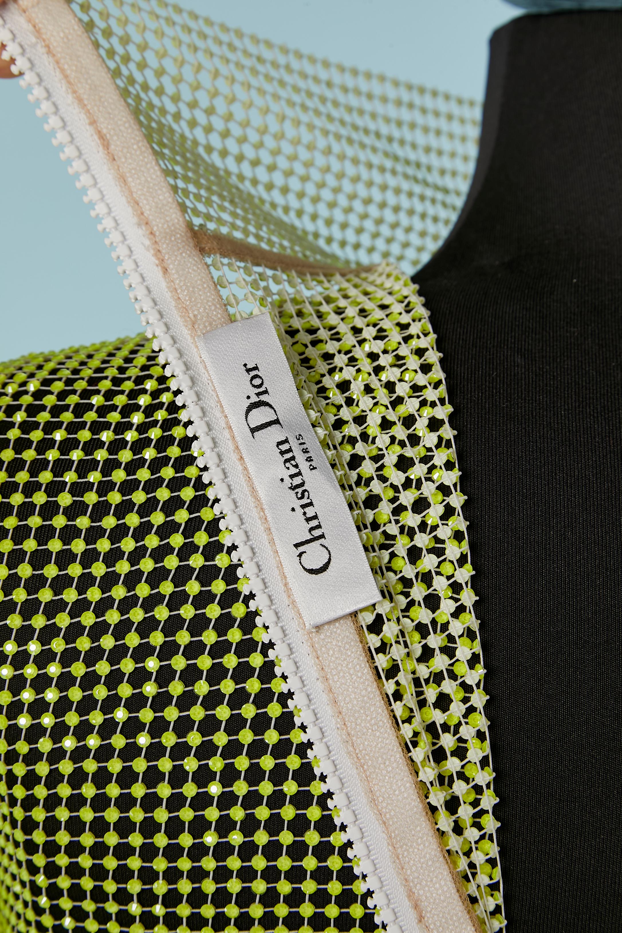 Mesh top with yellow neon rhinestone CHRISTIAN DIOR en vente 1
