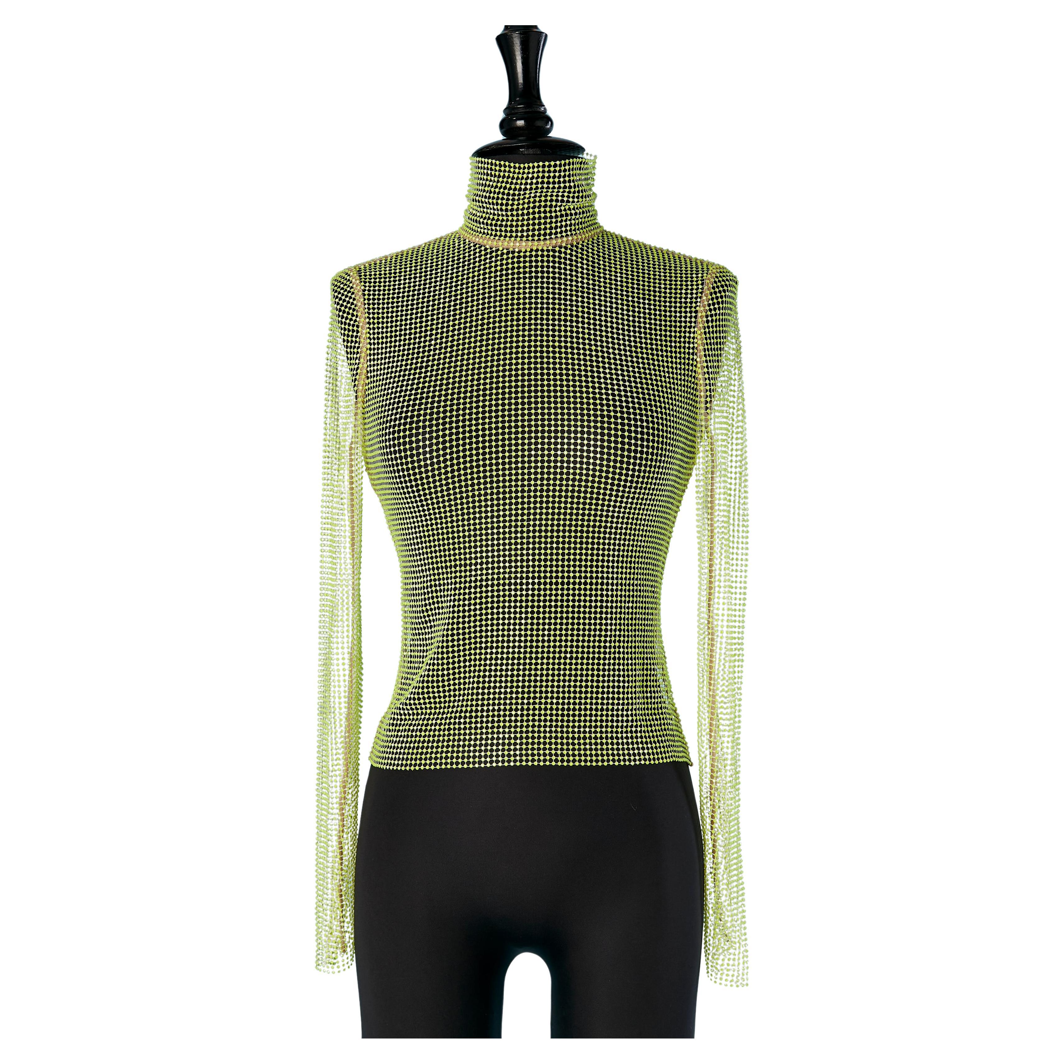 Mesh top with yellow neon rhinestone CHRISTIAN DIOR