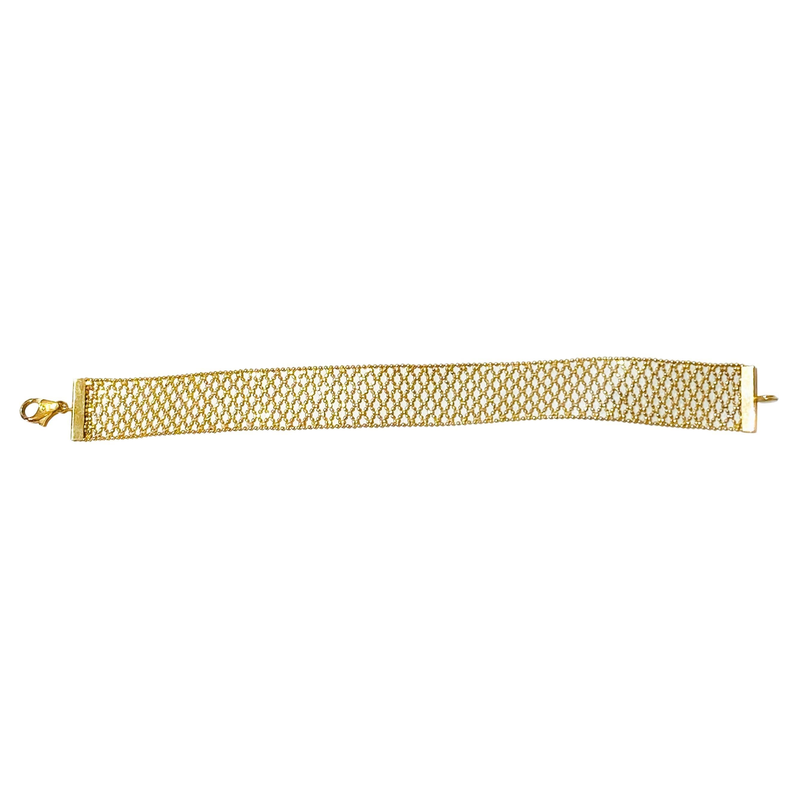 Mesh Weaved Bracelet in 18K Yellow Gold Flexible Easy On Off Lobster Clasp 18 K
