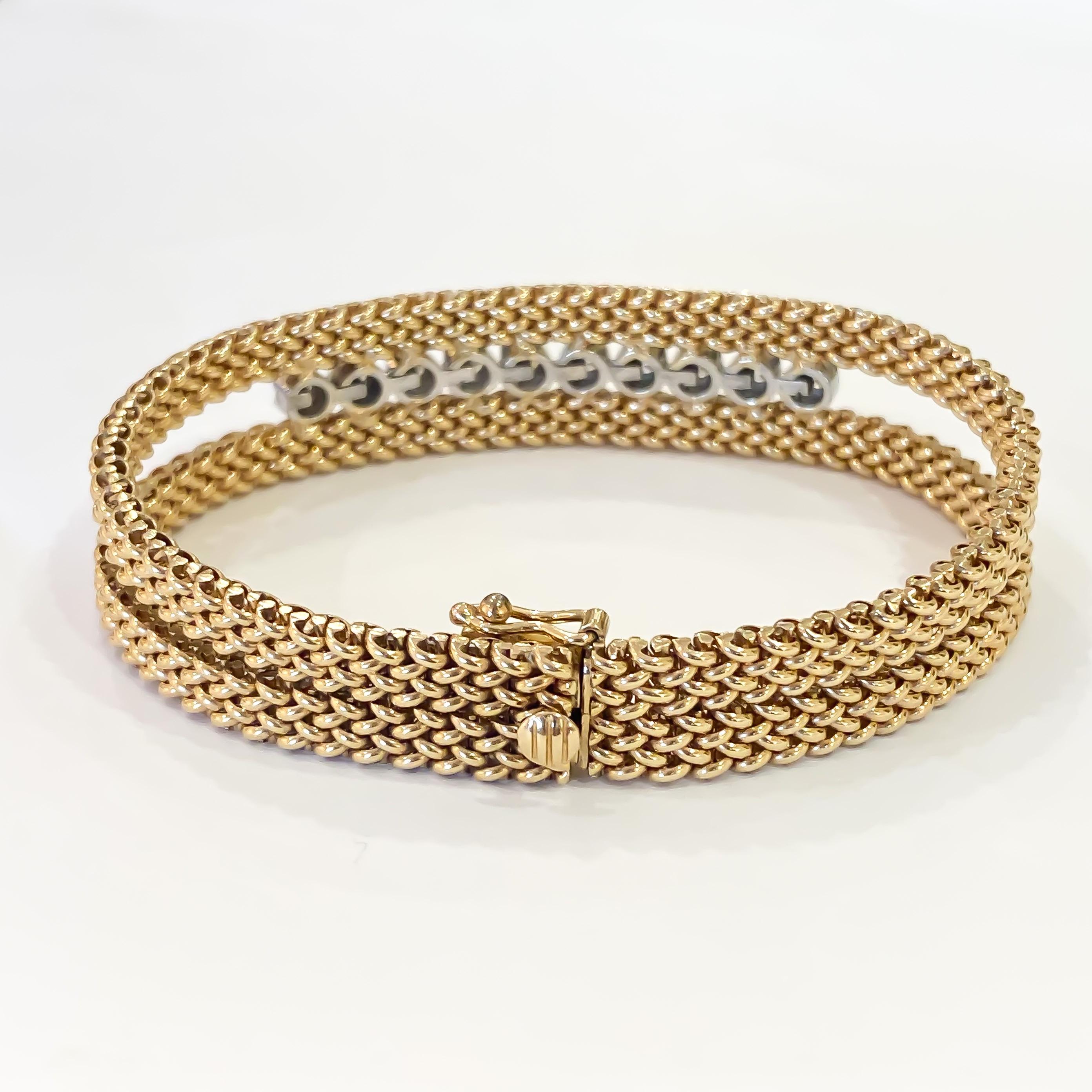 Mesh Woven Round Diamond Bracelet 14 Karat Yellow Gold 1.00 Carat In Excellent Condition In Carmel-by-the-Sea, CA