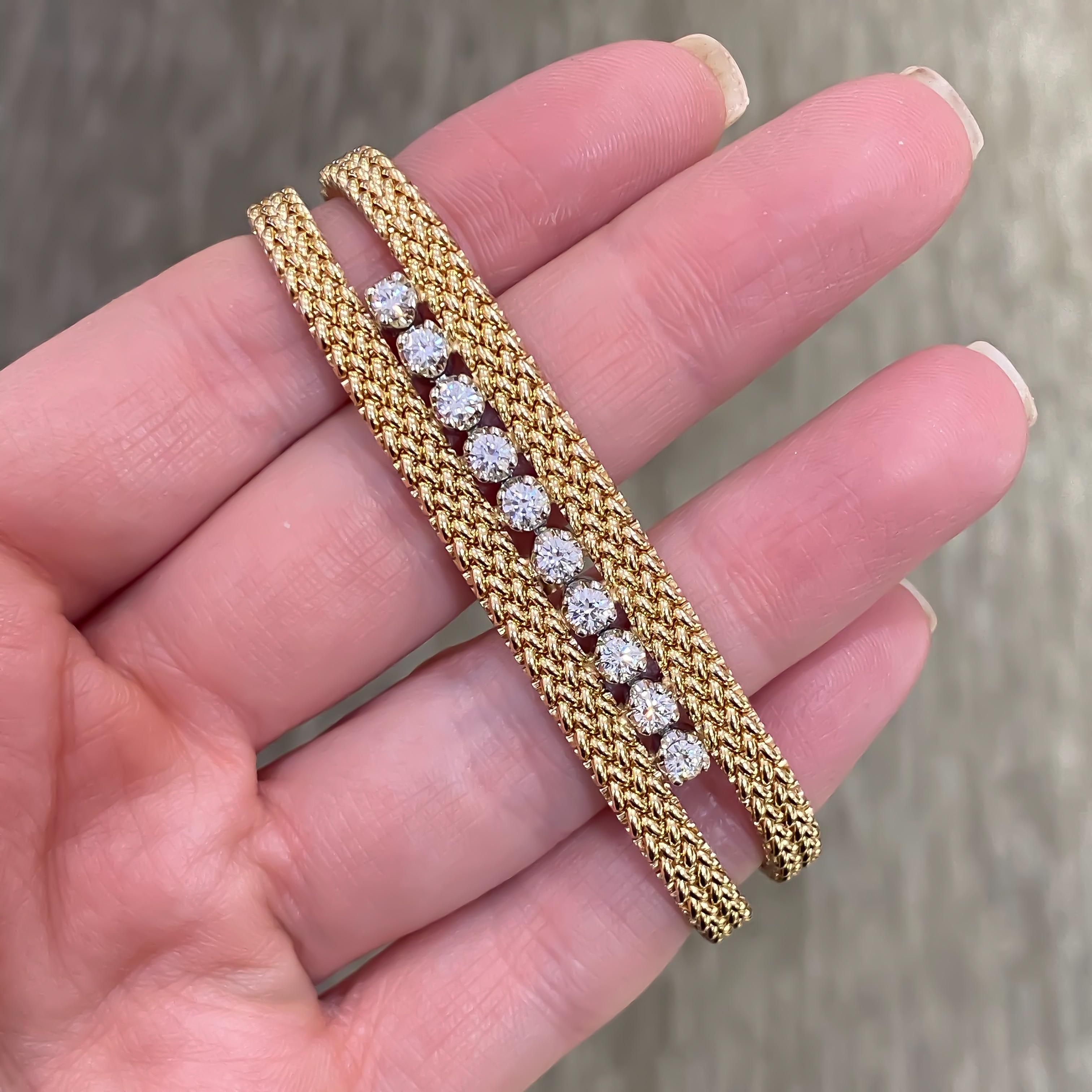 Women's Mesh Woven Round Diamond Bracelet 14 Karat Yellow Gold 1.00 Carat