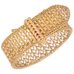 Mesh Yellow Gold 18 Karat Adjustable Size Cuff Bracelet