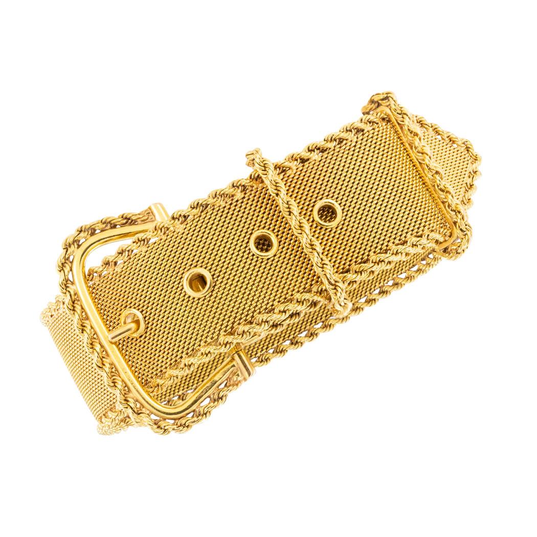 Modern Mesh Yellow Gold Strap Buckle Bracelet