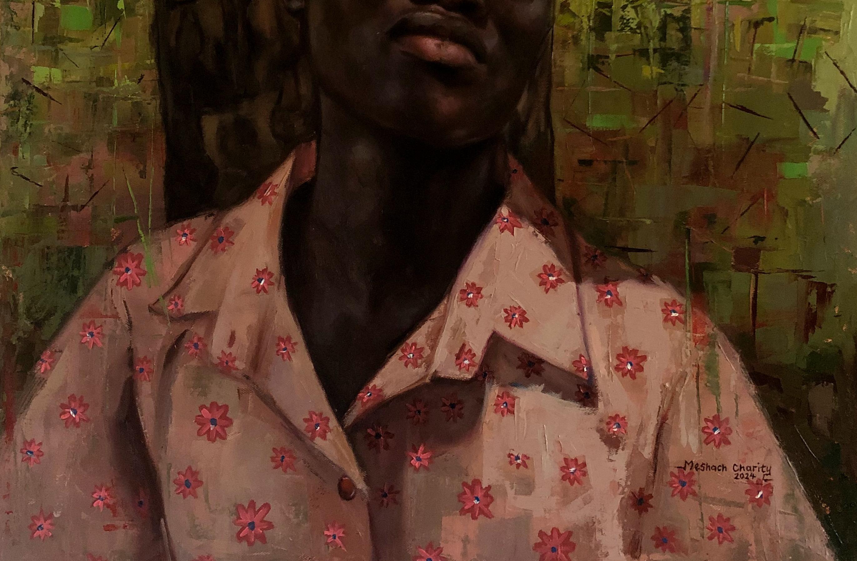 Bunmi - Siglo XXI, Contemporáneo, Retrato figurativo, Uniforme escolar, Naturaleza - Figurative Painting Marrón de Meshach Charity