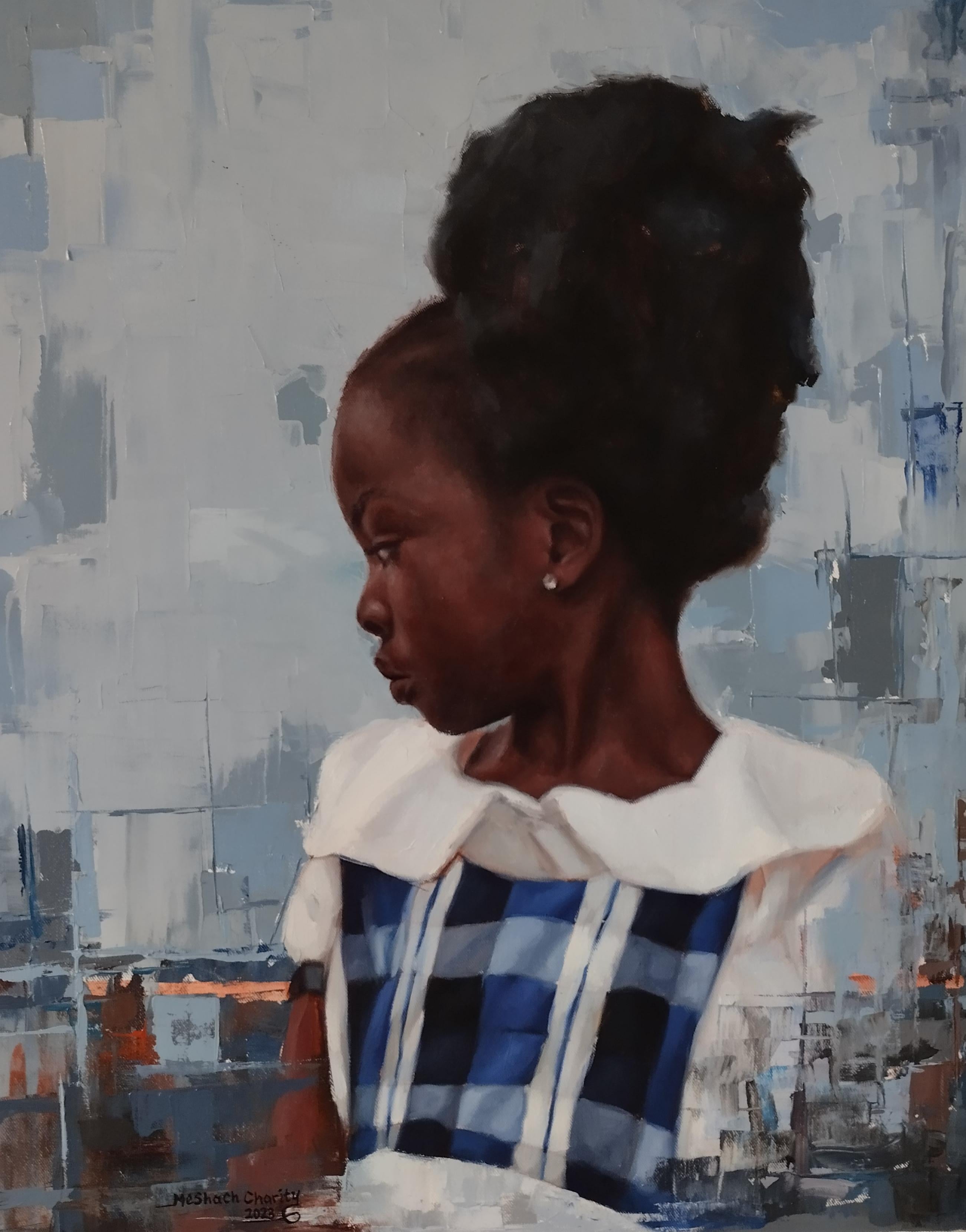 Portrait Painting di Meshach Charity - Echoes of Grace - 21° secolo, Contemporaneo, Figurativo, Uniforme da scolaretta