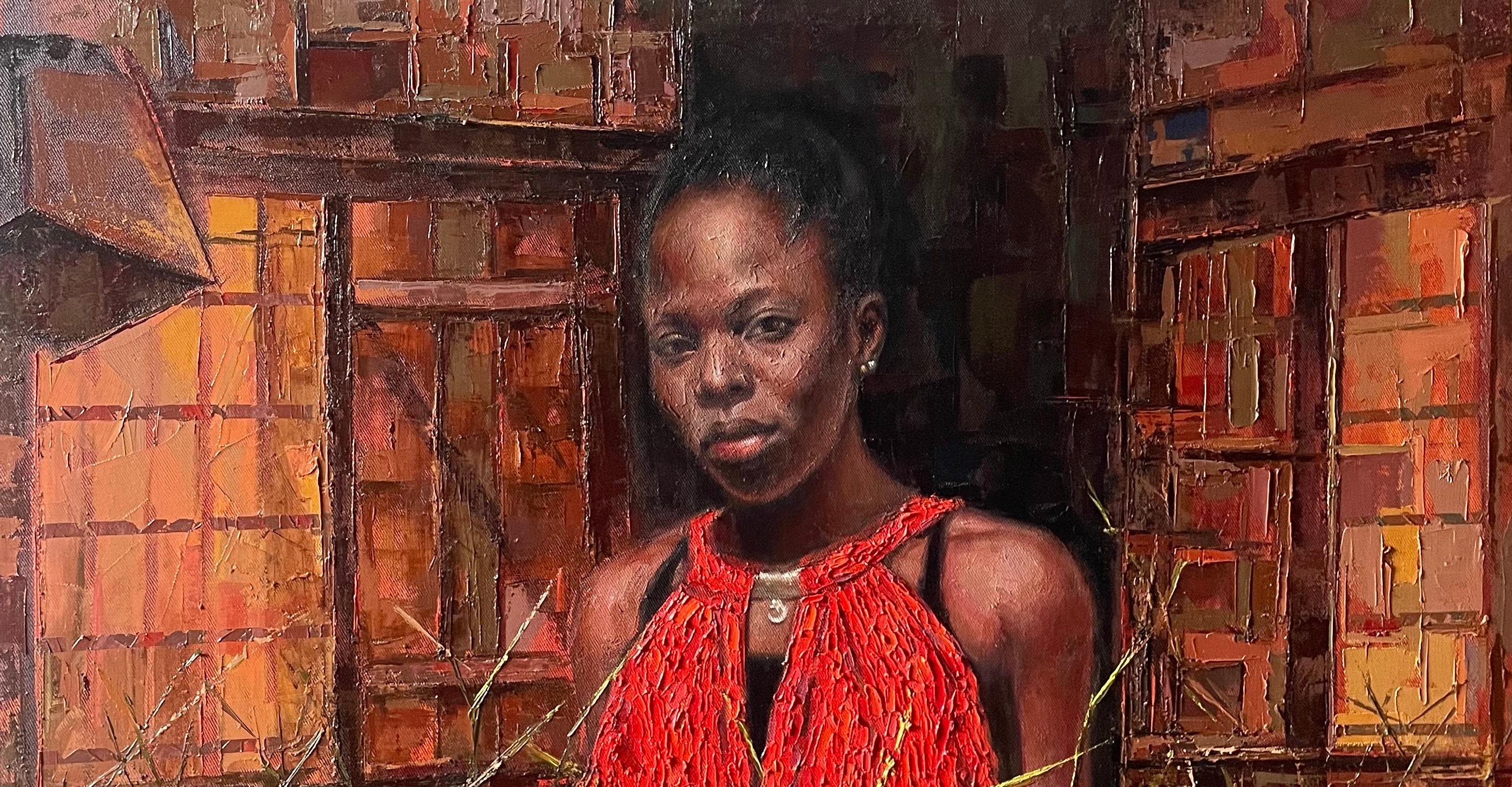Red Garment 2 - 21. Jahrhundert, Zeitgenössisch, Figuratives Porträt, Frauen, Afrika – Painting von Meshach Charity